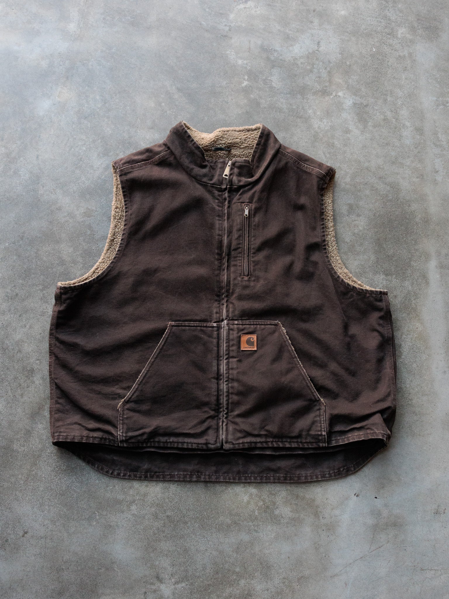 Vintage Brown Carhartt Sherpa-Lined Vest (2XL)