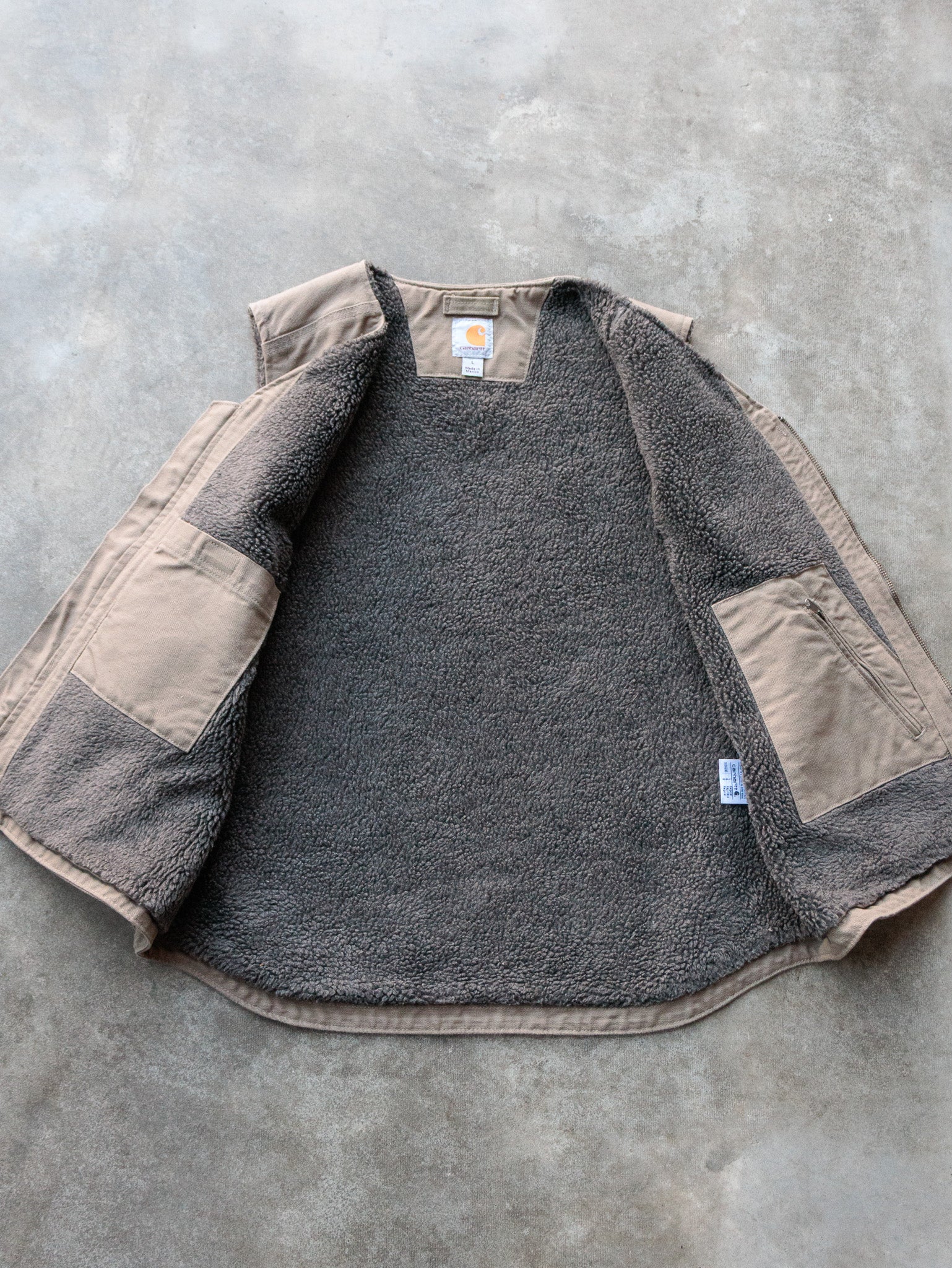 Vintage Tan Carhartt Sherpa-Lined Vest (L)