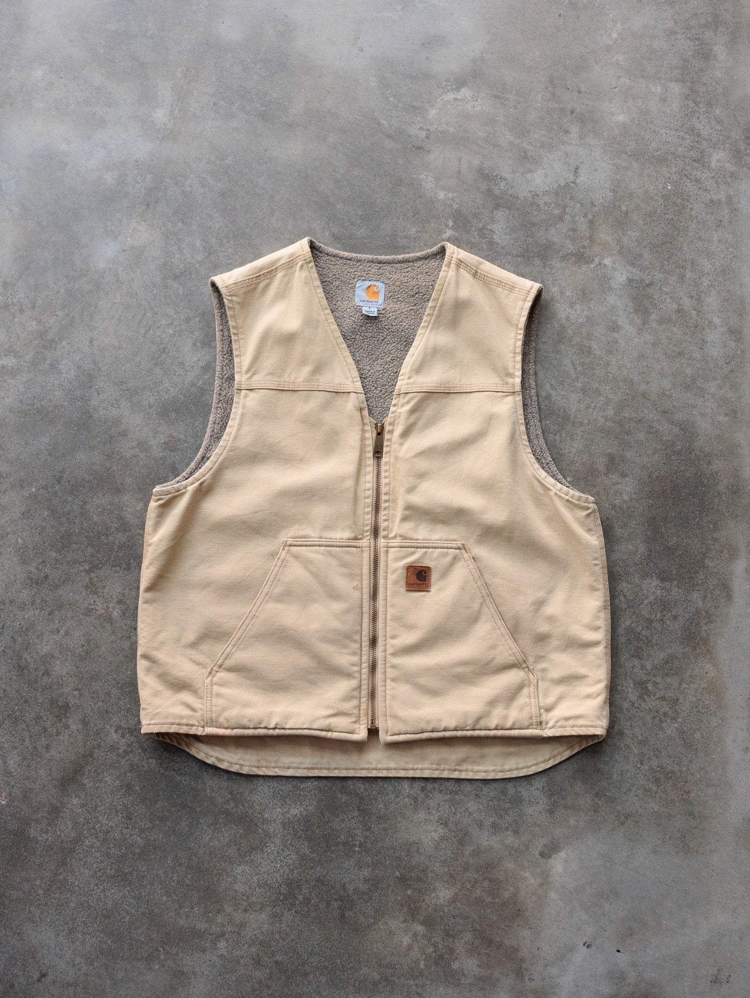 Vintage Beige Carhartt Sherpa-Lined Vest (L)