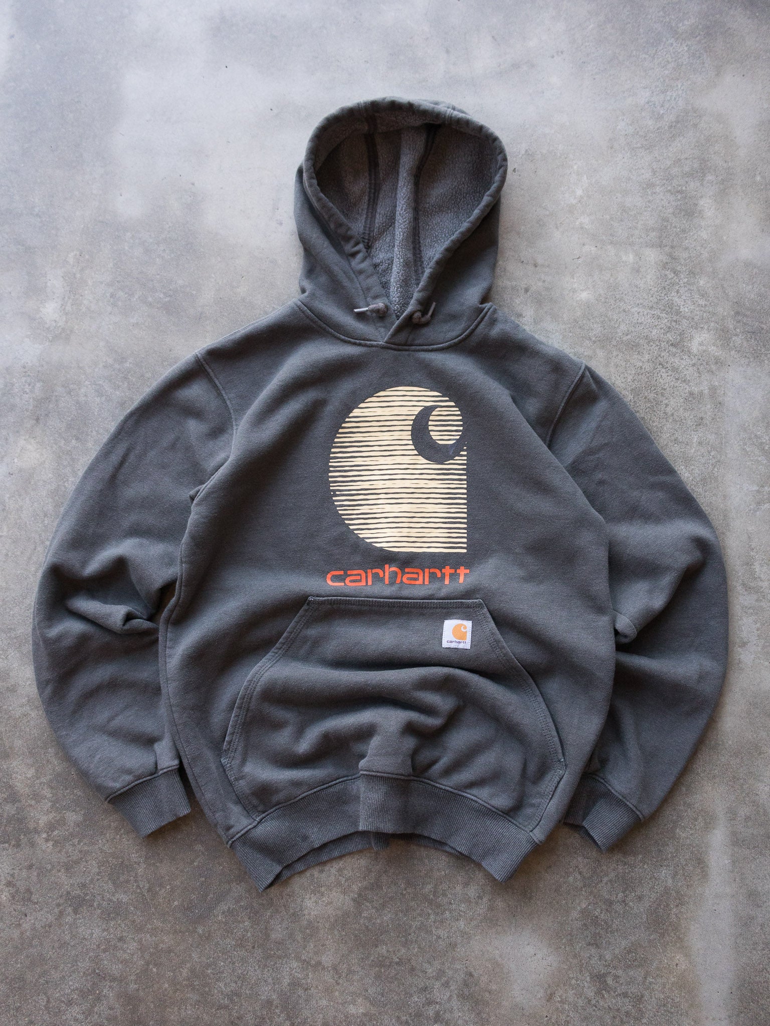 Vintage Charcoal Grey Carhartt Rain Defender Graphic Hoodie (S)