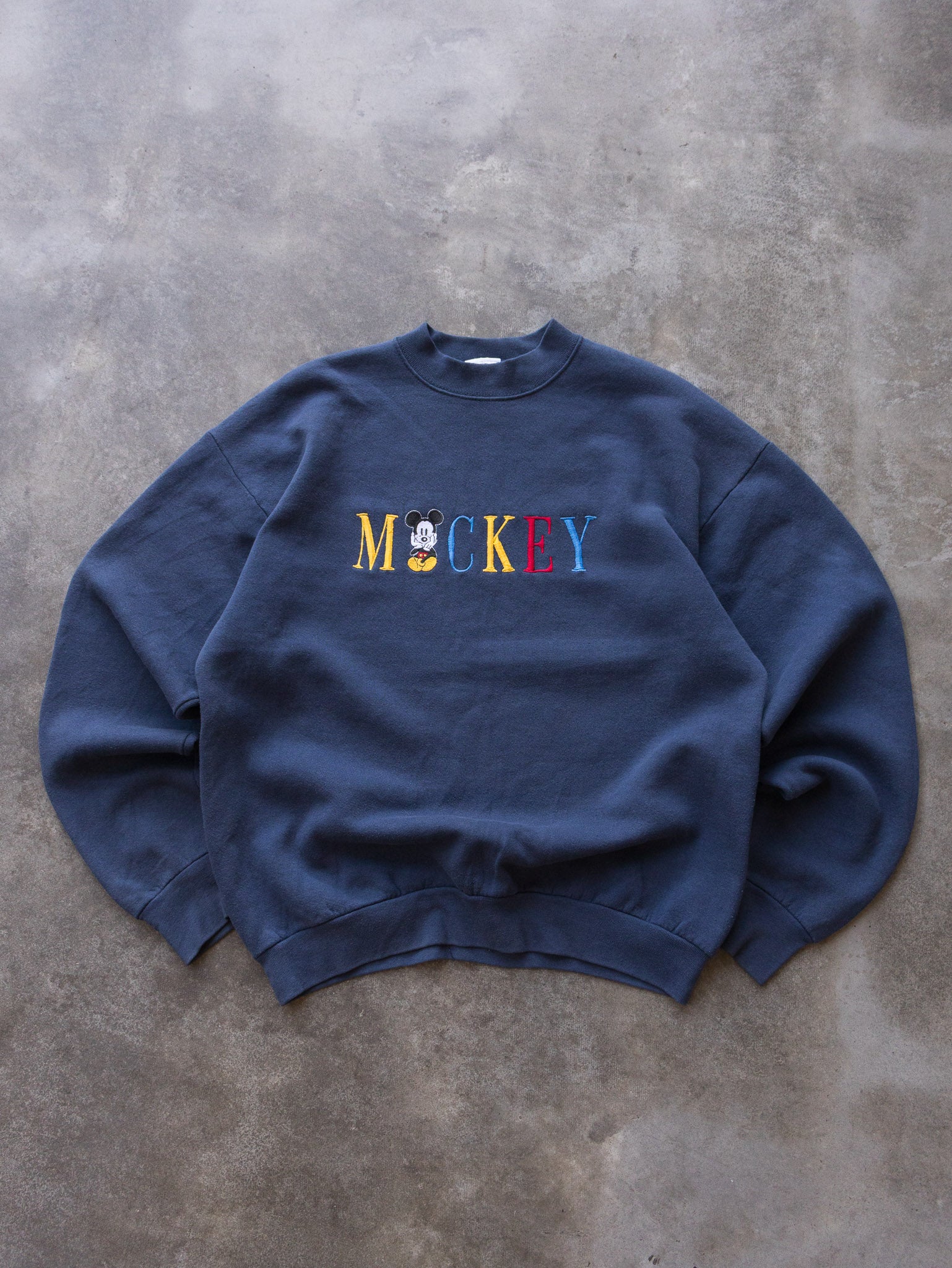 Vintage 90s Navy Mickey Spell Out Sweatshirt (XL)