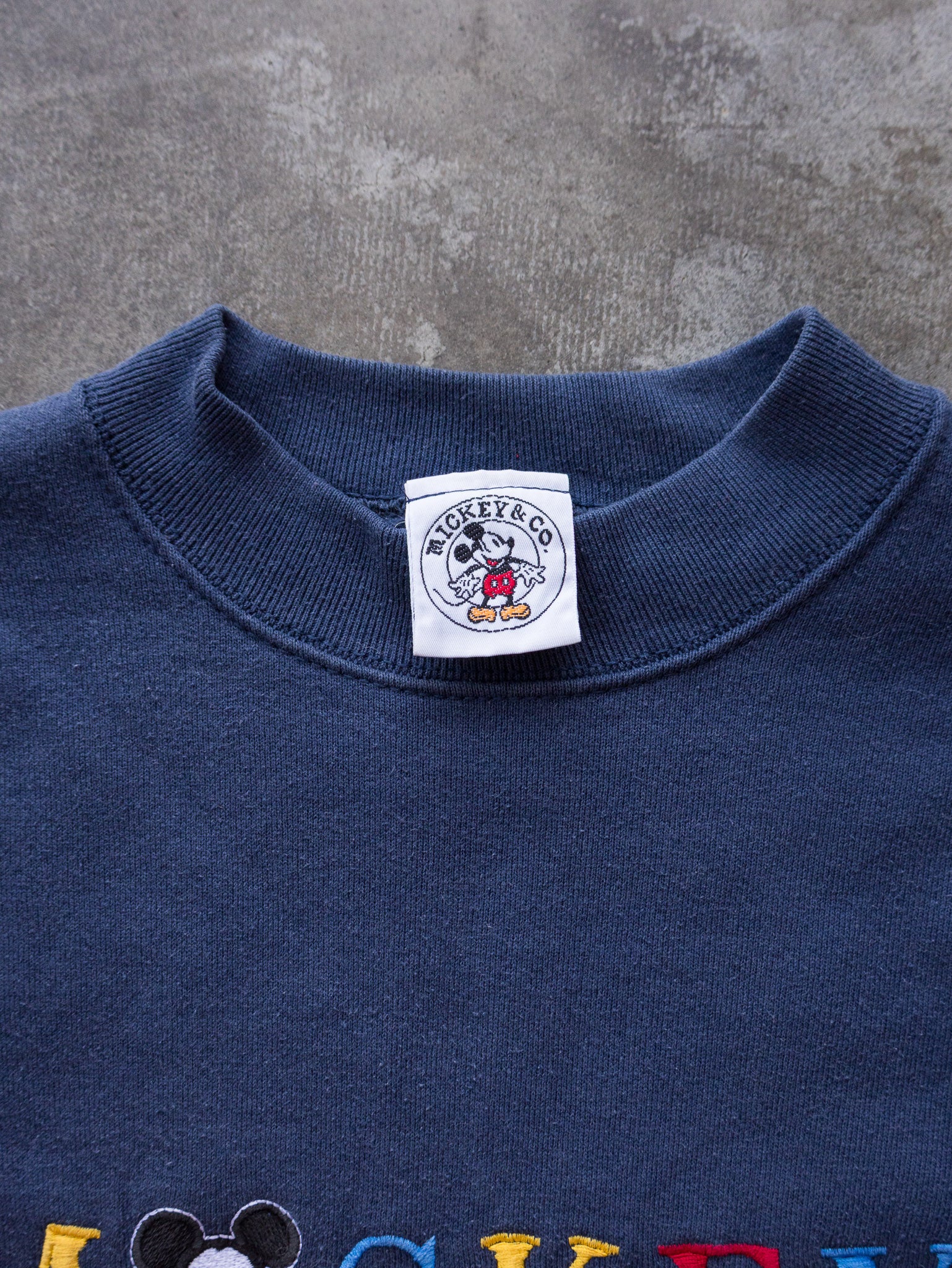 Vintage 90s Navy Mickey Spell Out Sweatshirt (XL)
