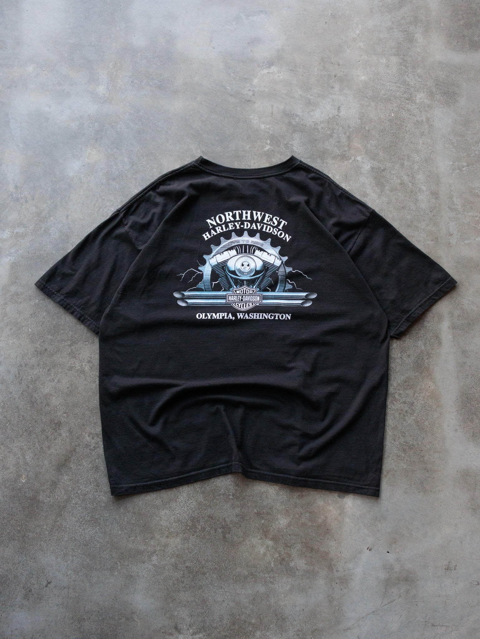 Vintage 00s Black Harley-Davidson Olympia Washington Tee (2XL)