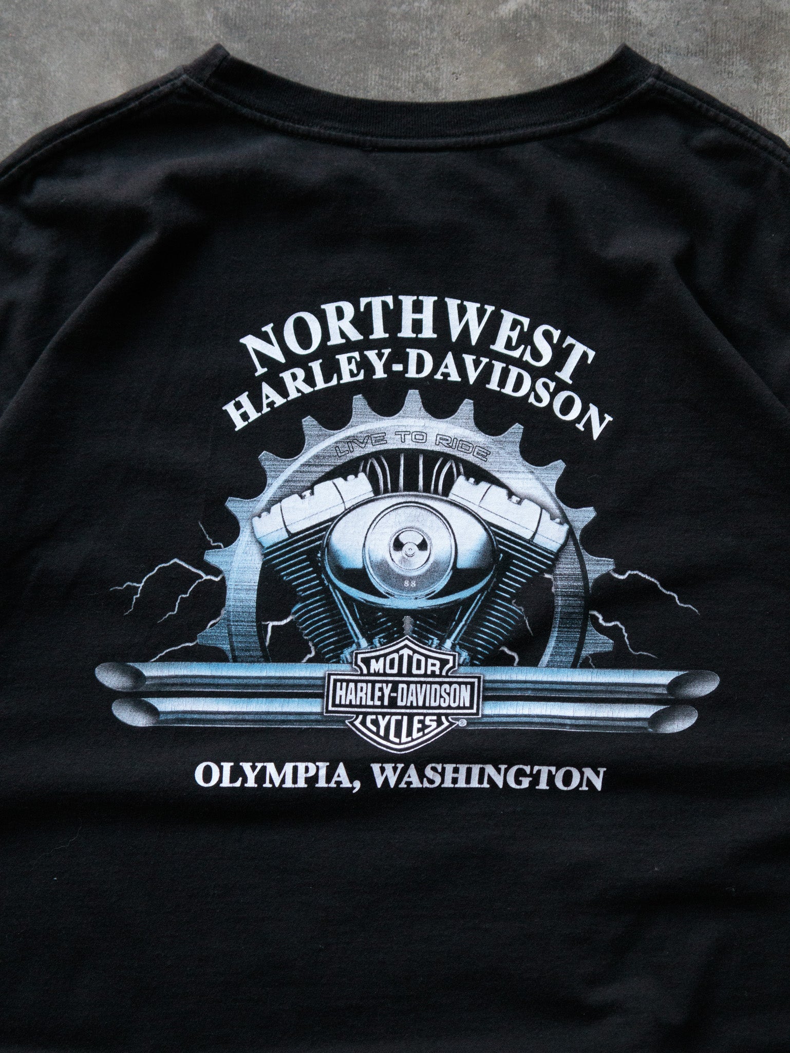 Vintage 00s Black Harley-Davidson Olympia Washington Tee (2XL)