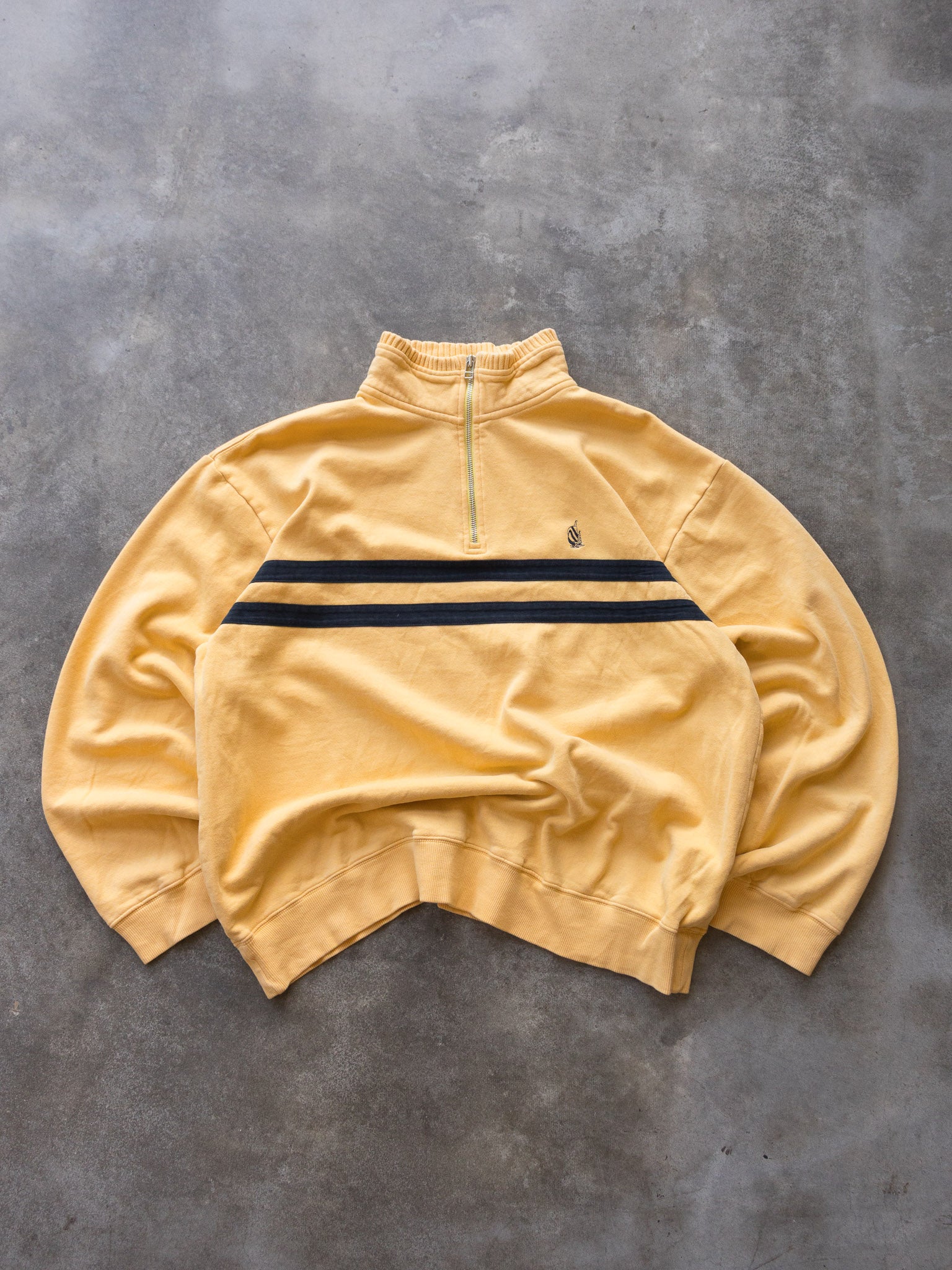 Vintage Yellow Nautica Striped Quarter Zip Sweatshirt (XL)