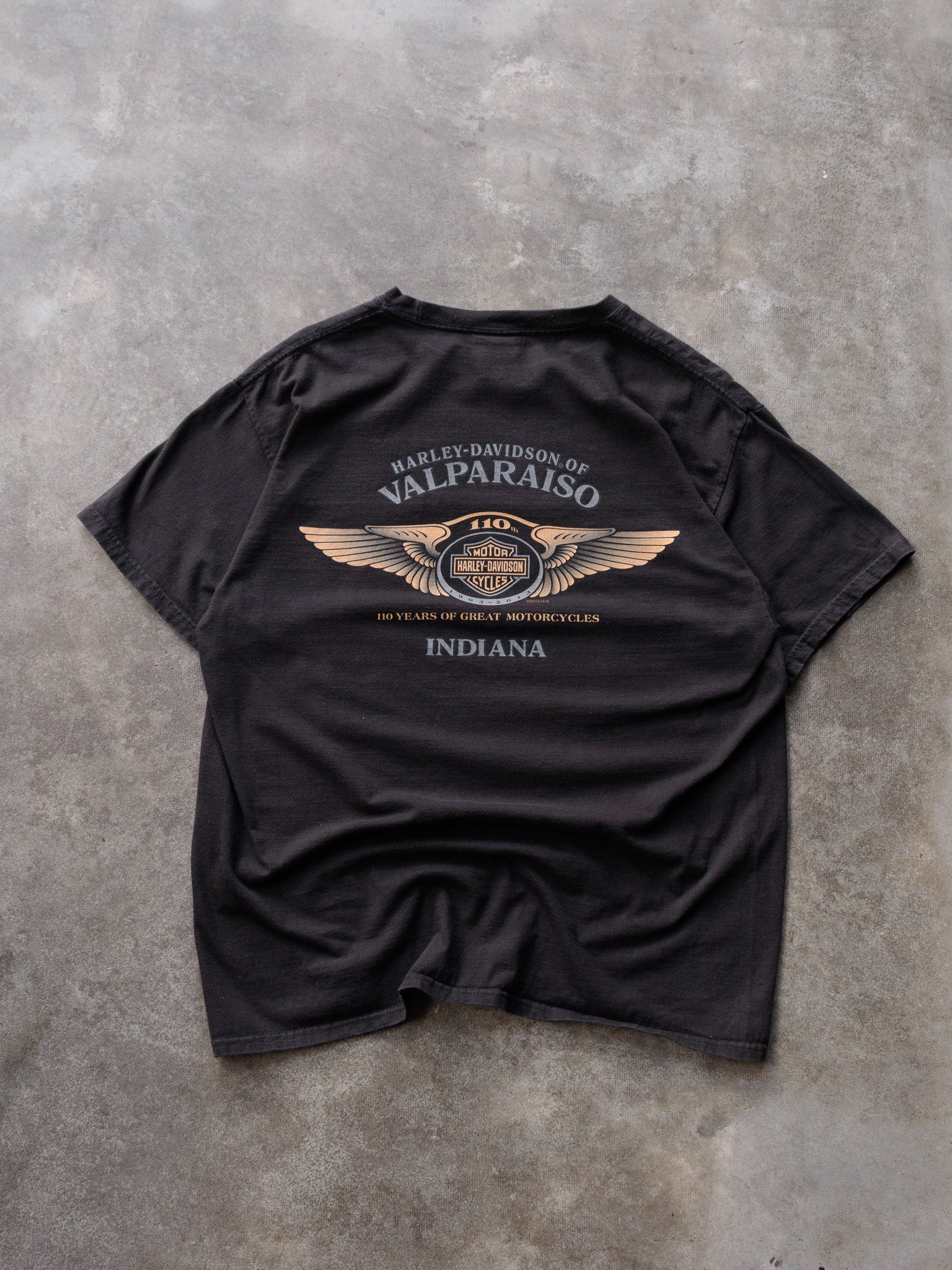 Vintage 2013 Black Harley-Davidson Valparaiso Indiana Tee (L)