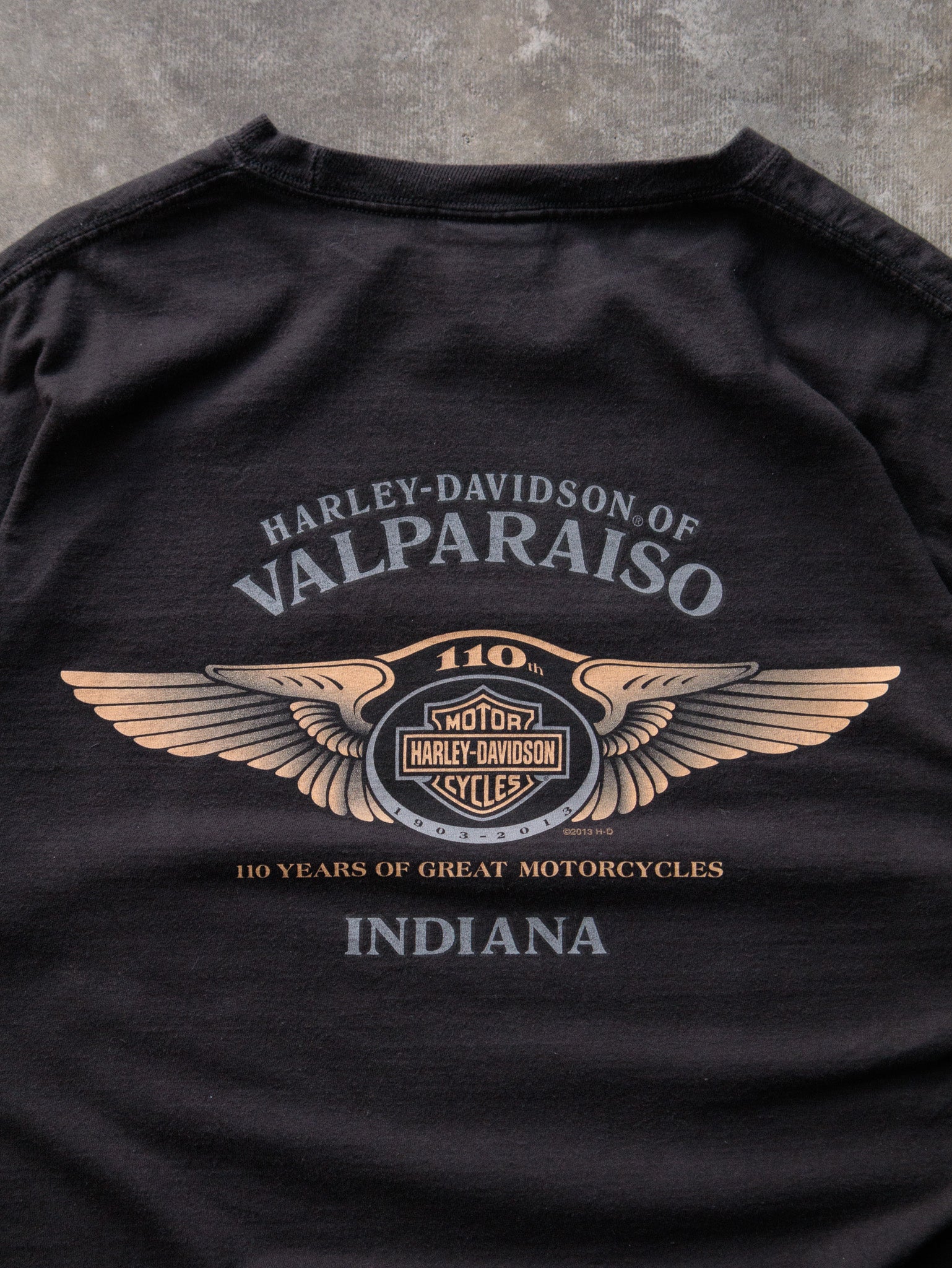 Vintage 2013 Black Harley-Davidson Valparaiso Indiana Tee (L)