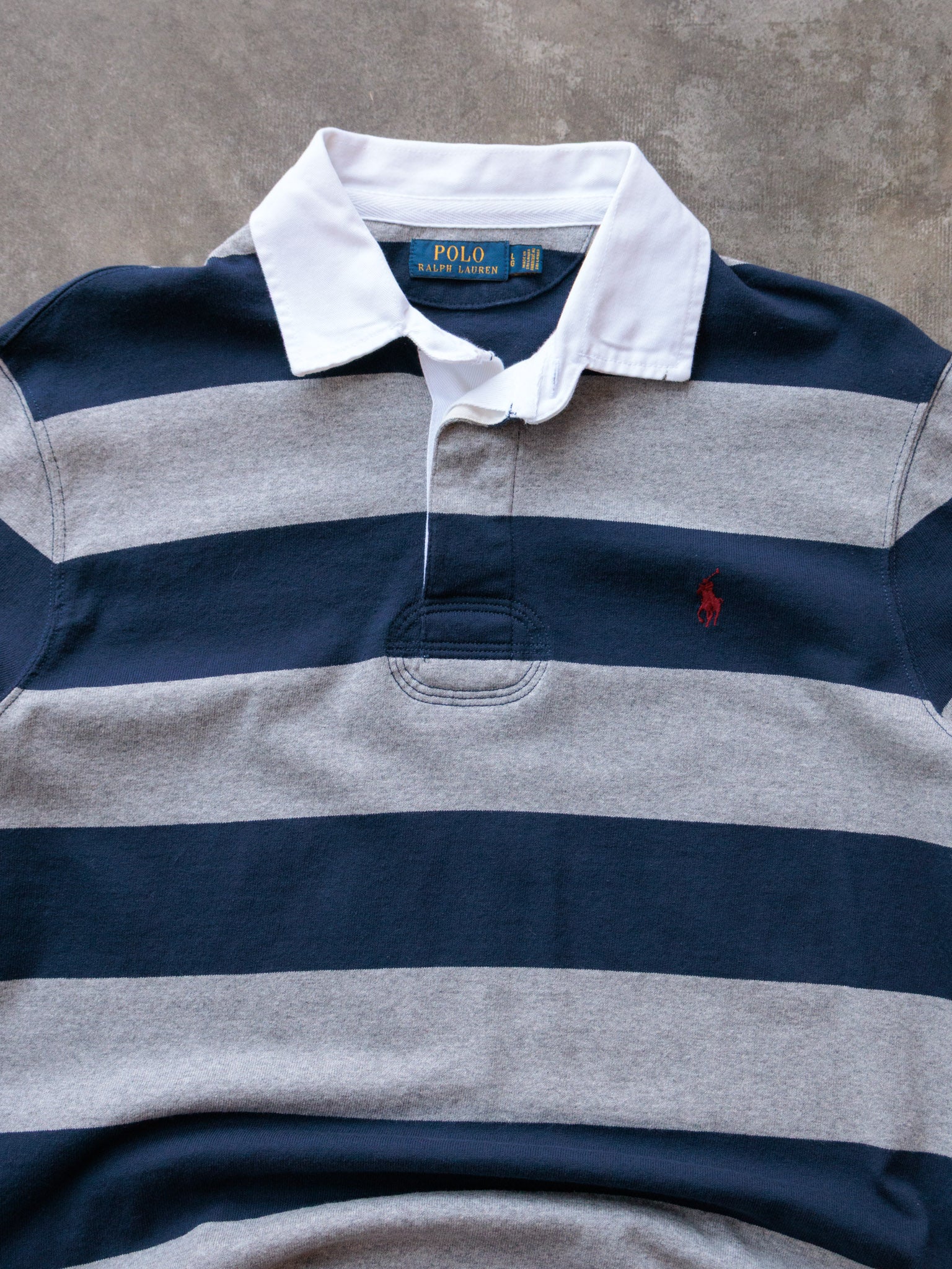 Vintage Navy Striped Polo Ralph Lauren Rugby Shirt (L)