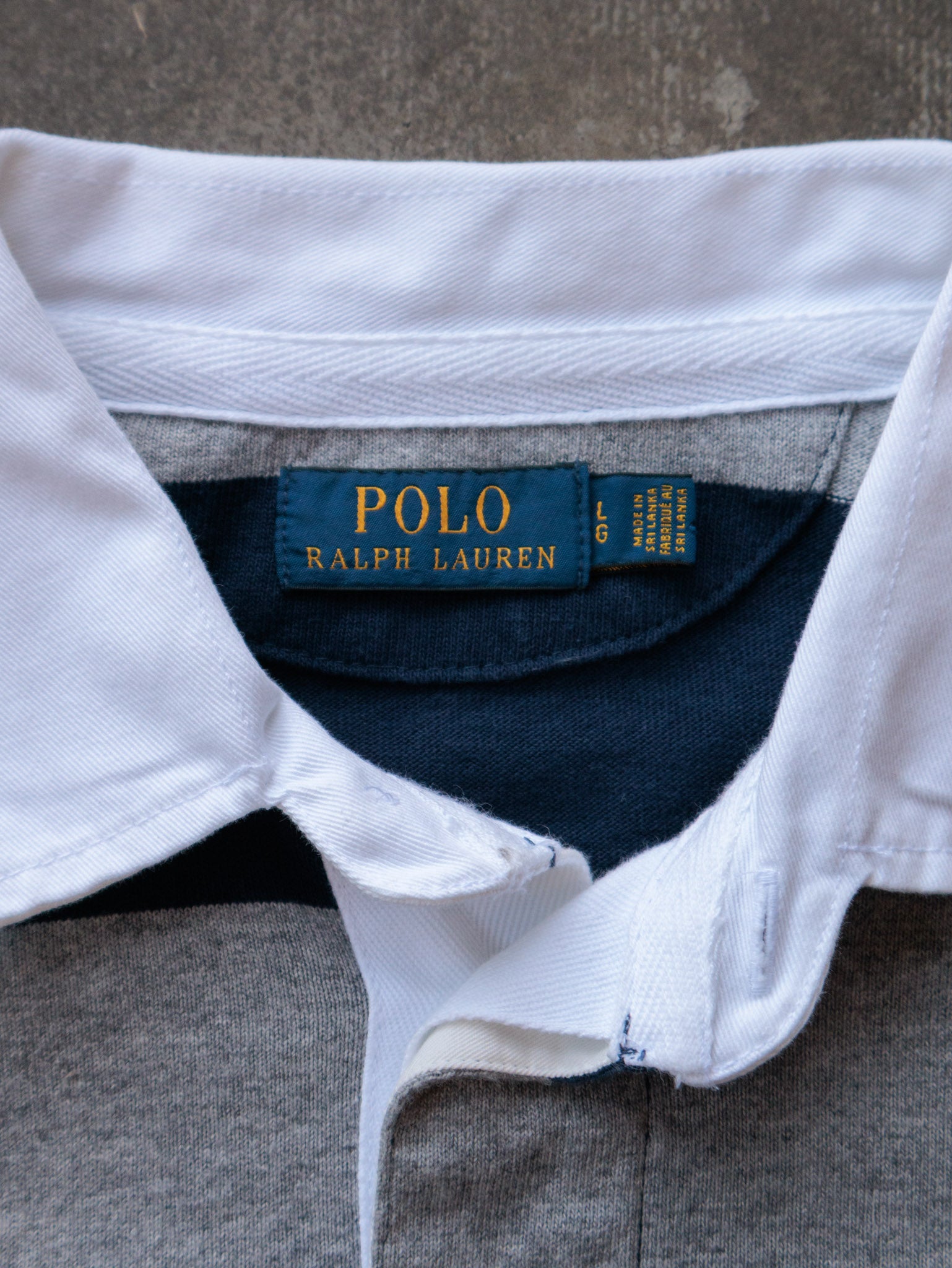 Vintage Navy Striped Polo Ralph Lauren Rugby Shirt (L)