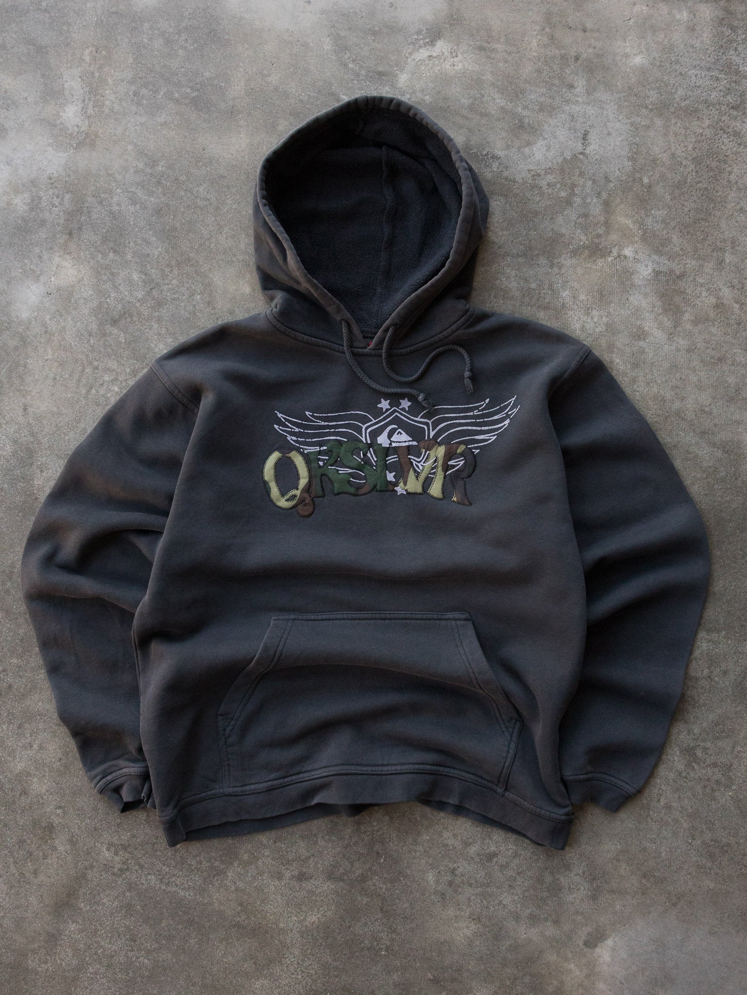 Vintage Black Quiksilver Camo Patchwork Hoodie (16Y)