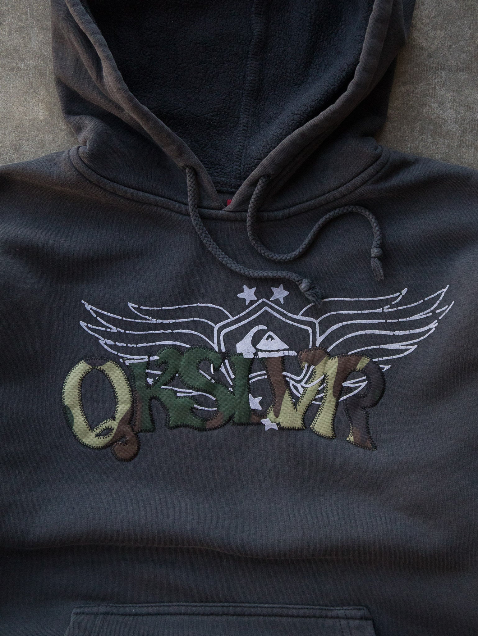 Vintage Black Quiksilver Camo Patchwork Hoodie (16Y)