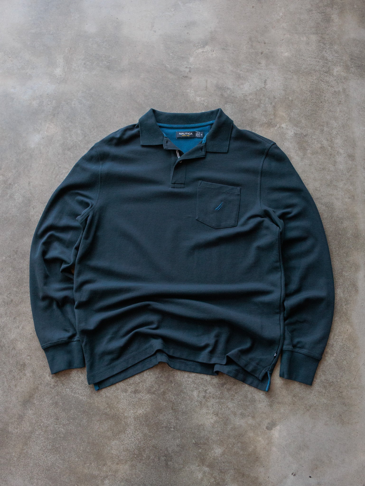 Vintage Green Nautica Long Sleeve Polo Shirt (M)