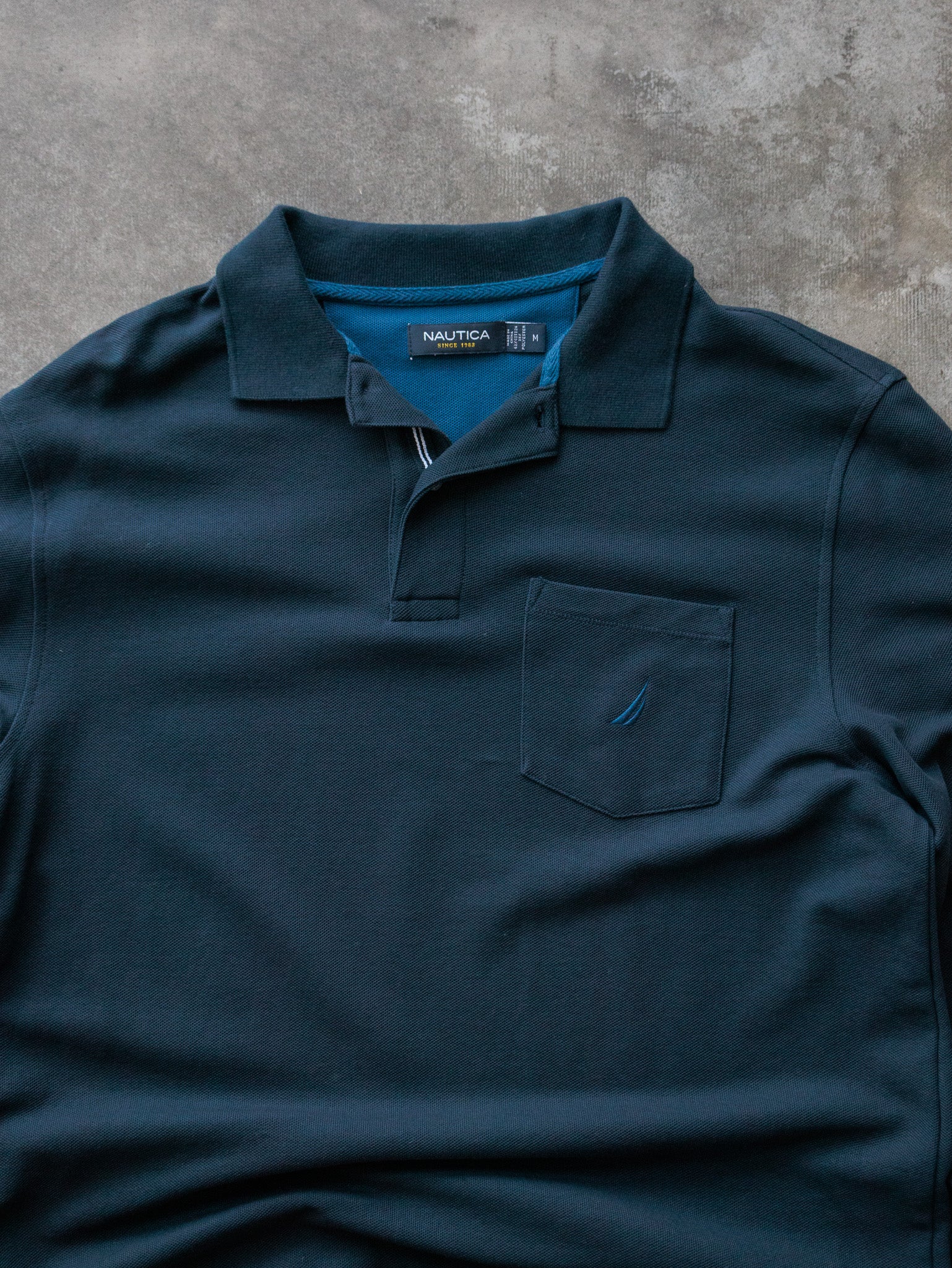 Vintage Green Nautica Long Sleeve Polo Shirt (M)