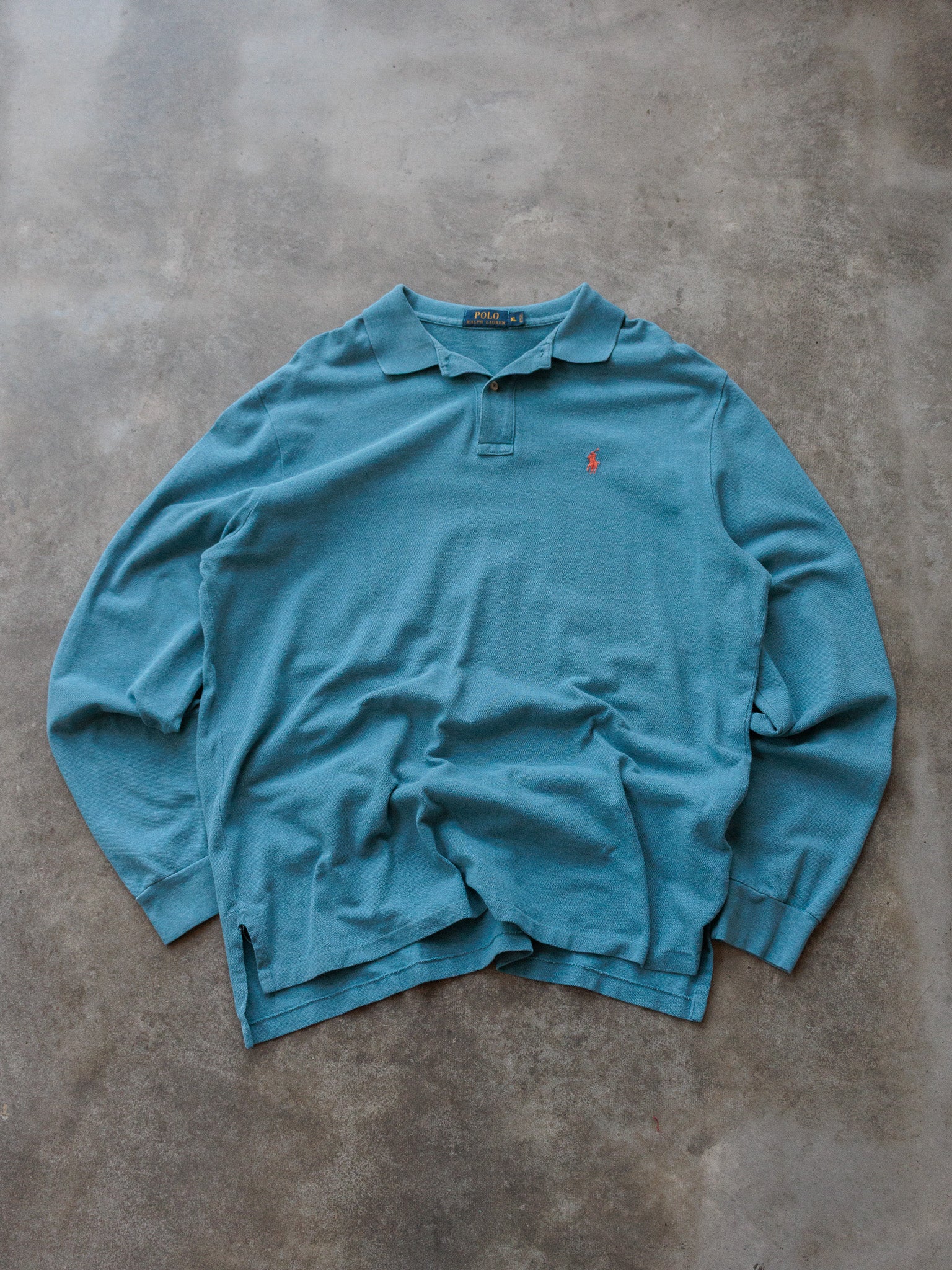 Vintage 00s Blue Polo Ralph Lauren Long Sleeve Polo Shirt (XL)