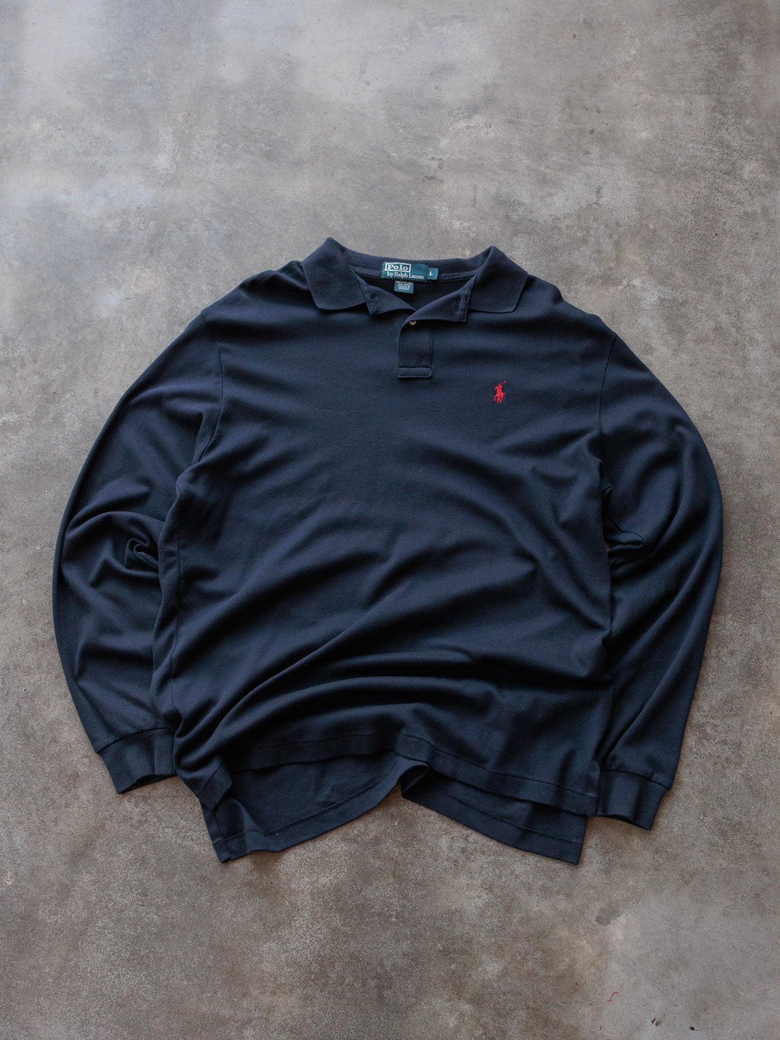 Vintage 00s Navy Polo Ralph Lauren Long Sleeve Polo Shirt (L)