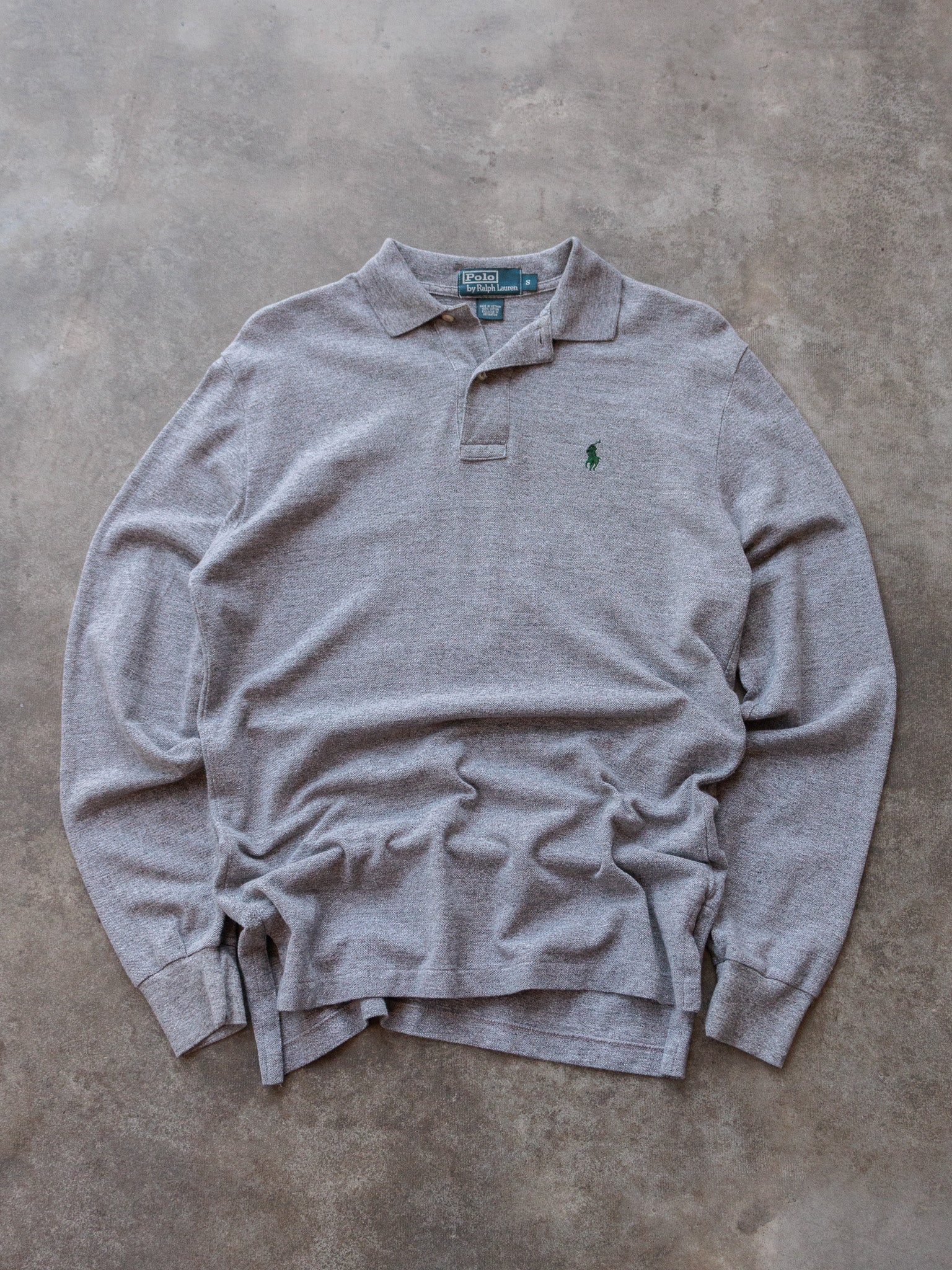 Vintage 00s Grey Polo Ralph Lauren Long Sleeve Polo Shirt (S)