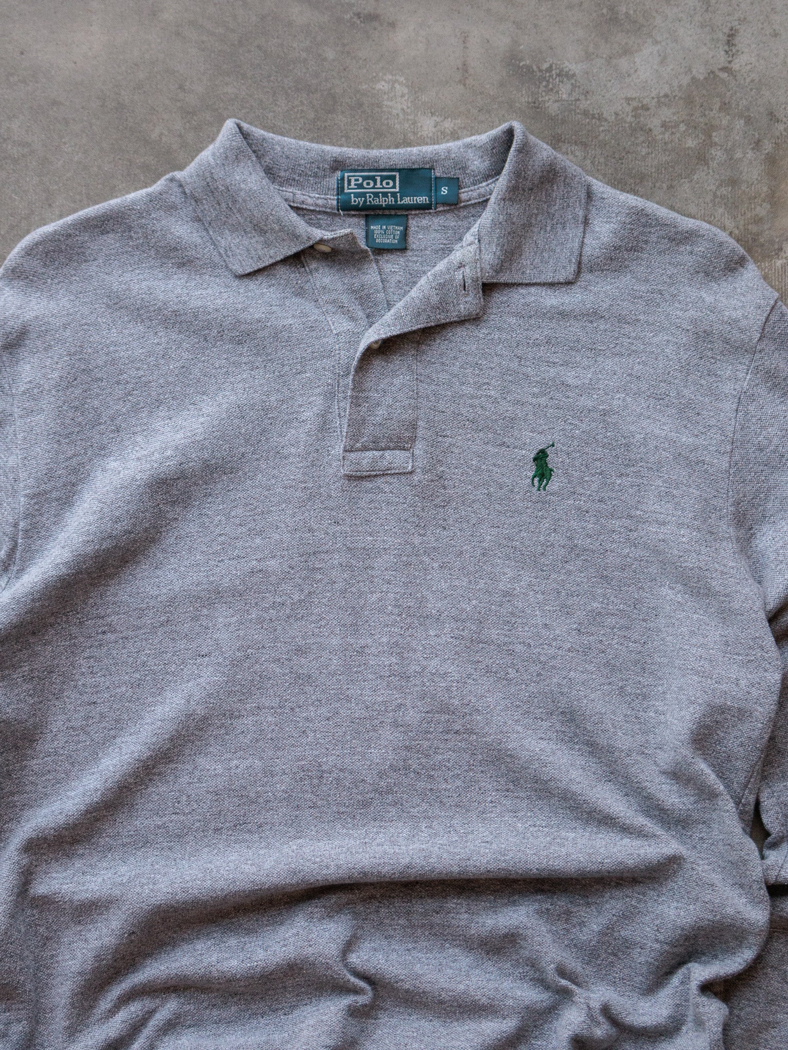 Vintage 00s Grey Polo Ralph Lauren Long Sleeve Polo Shirt (S)