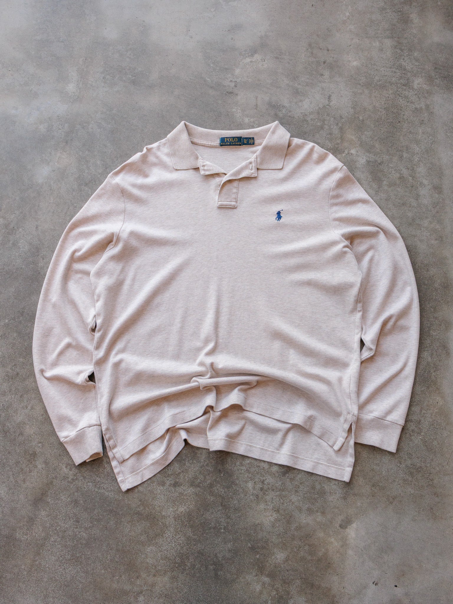 Vintage Beige Ralph Lauren Long Sleeve Polo Shirt (XL)