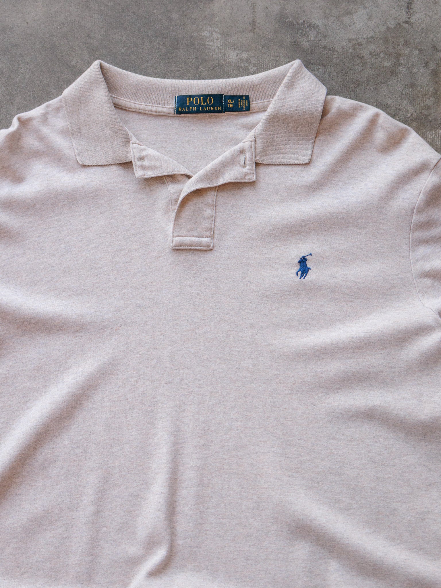 Vintage Beige Ralph Lauren Long Sleeve Polo Shirt (XL)