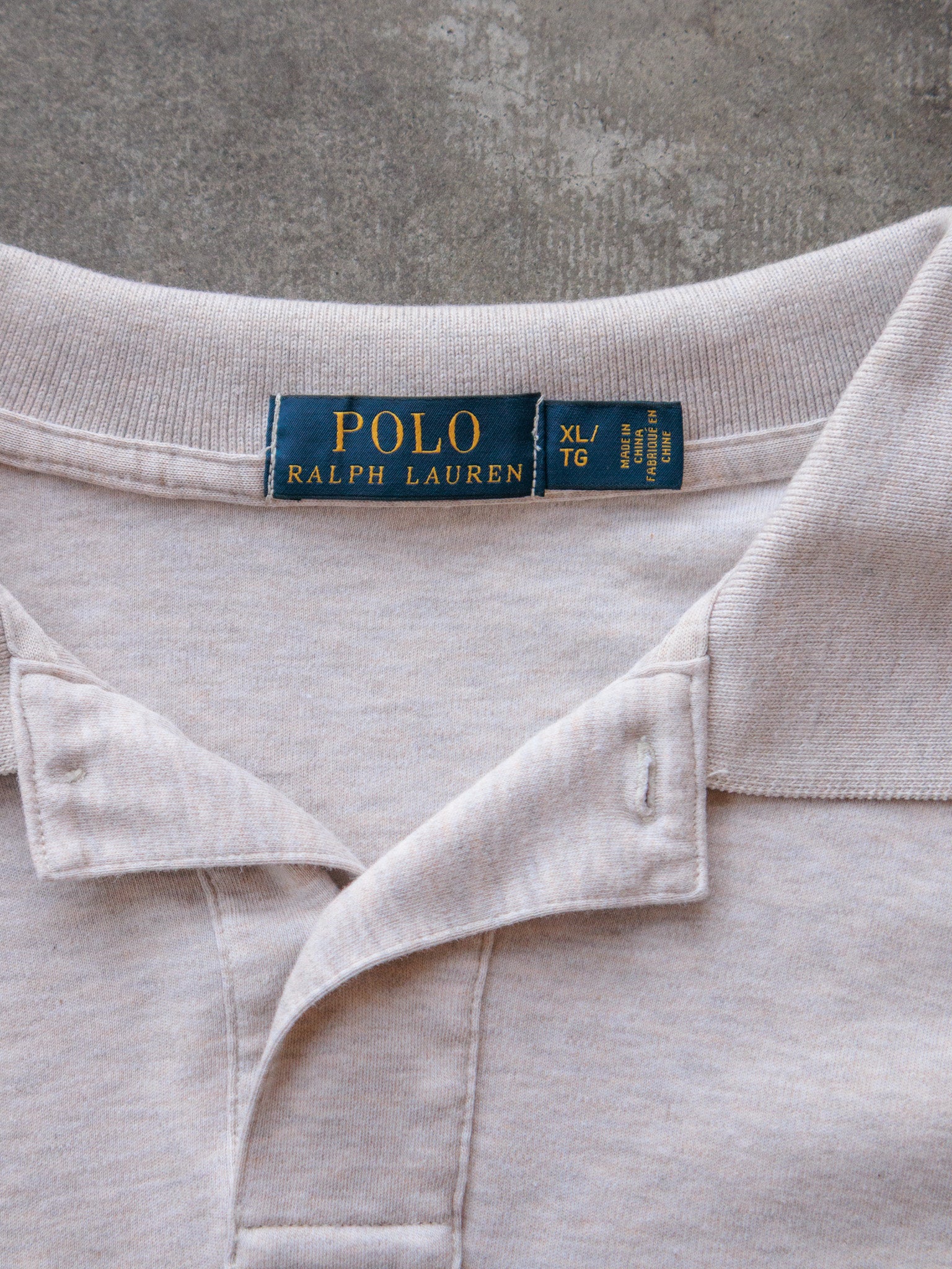 Vintage Beige Ralph Lauren Long Sleeve Polo Shirt (XL)