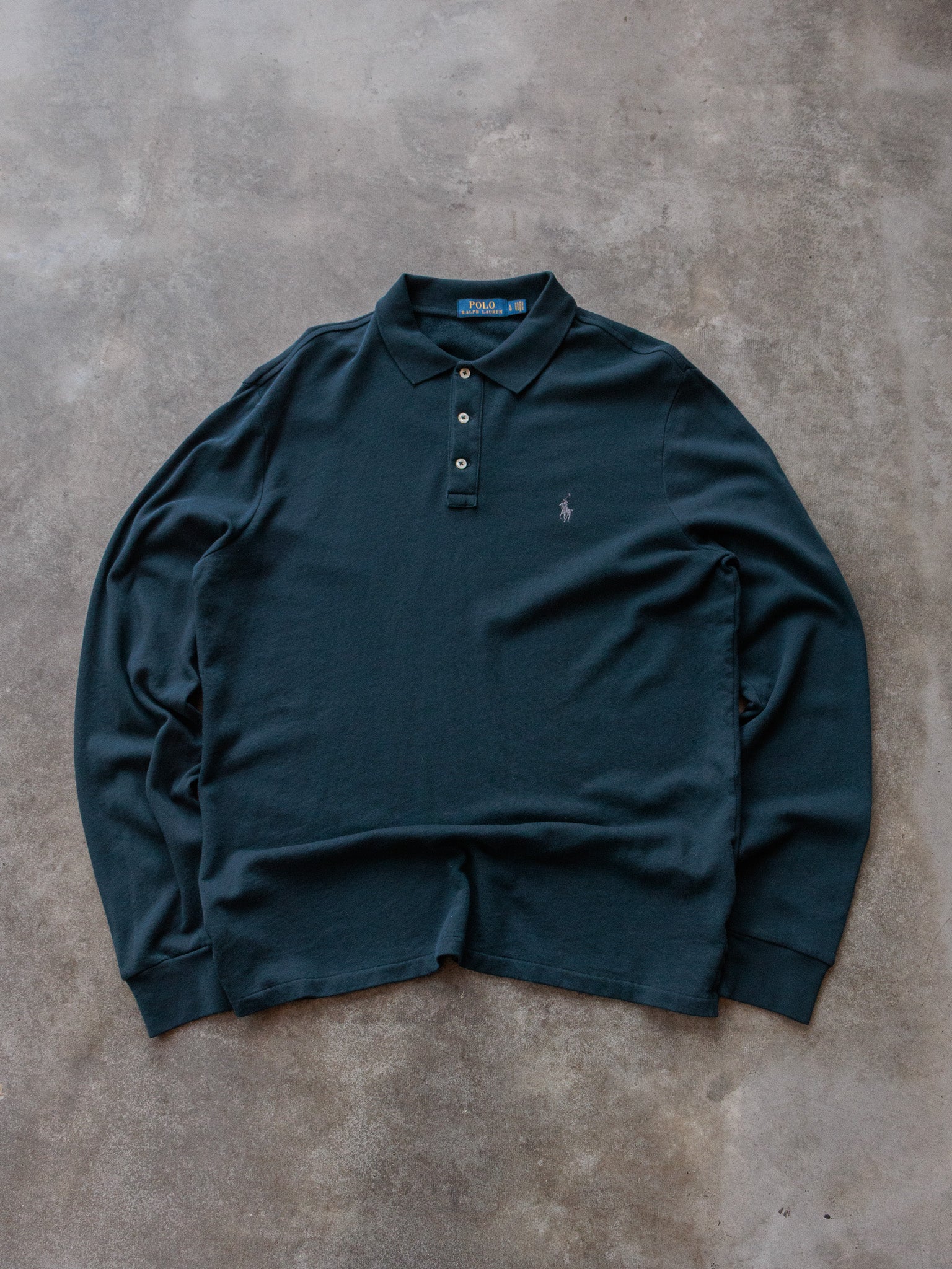 Vintage Green Ralph Lauren Long Sleeve Polo Shirt (L)