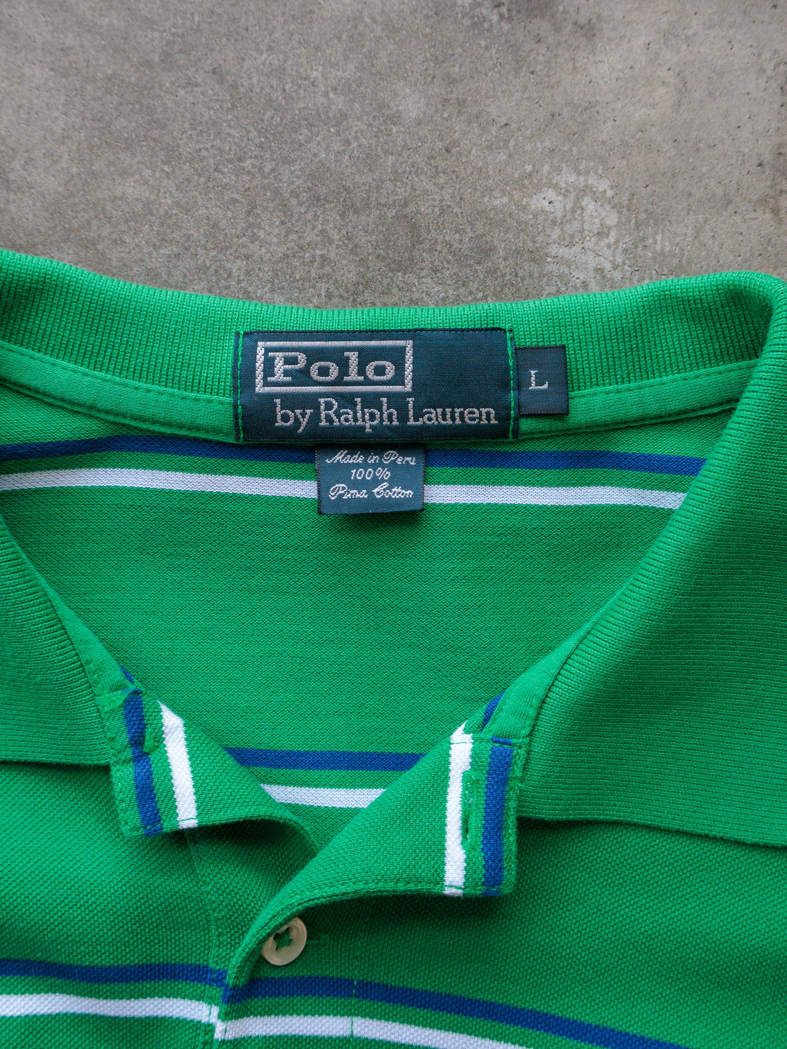 Vintage Green Striped Polo Ralph Lauren Long Sleeve Polo Shirt (L)