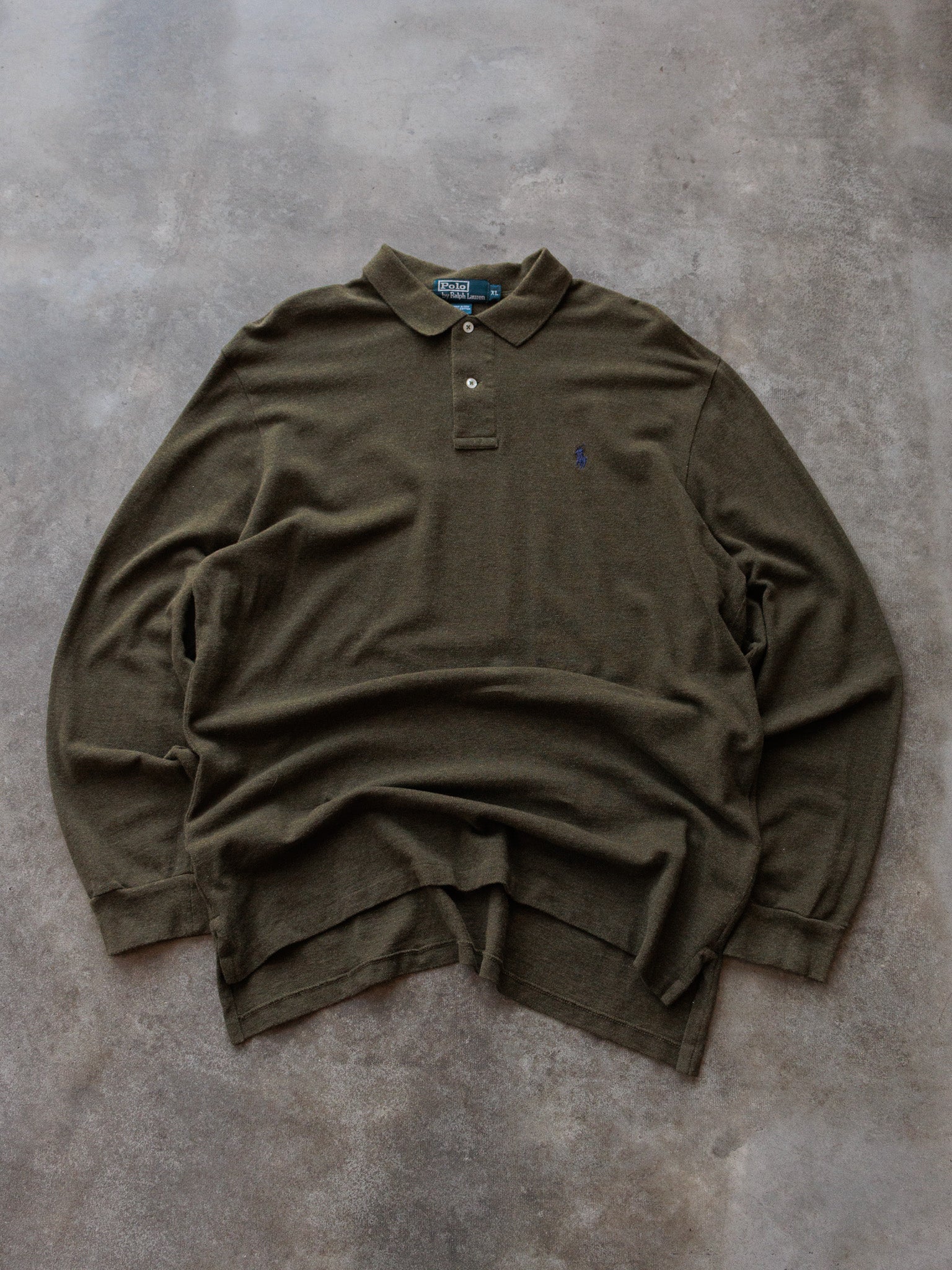 Vintage 90s Green Polo Ralph Lauren Long Sleeve Polo Shirt (XL)