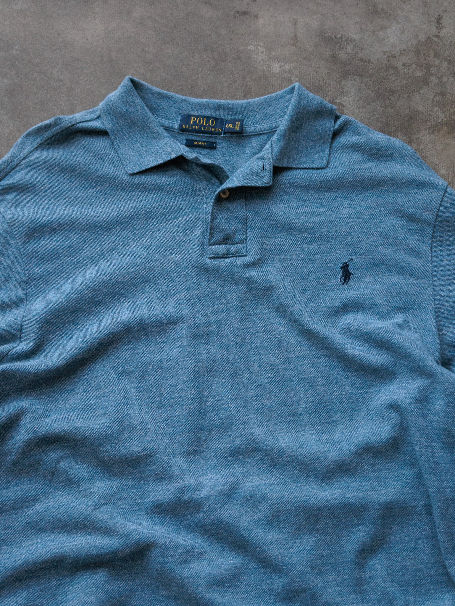 Vintage Blue Ralph Lauren Long Sleeve Polo Shirt (2XL)