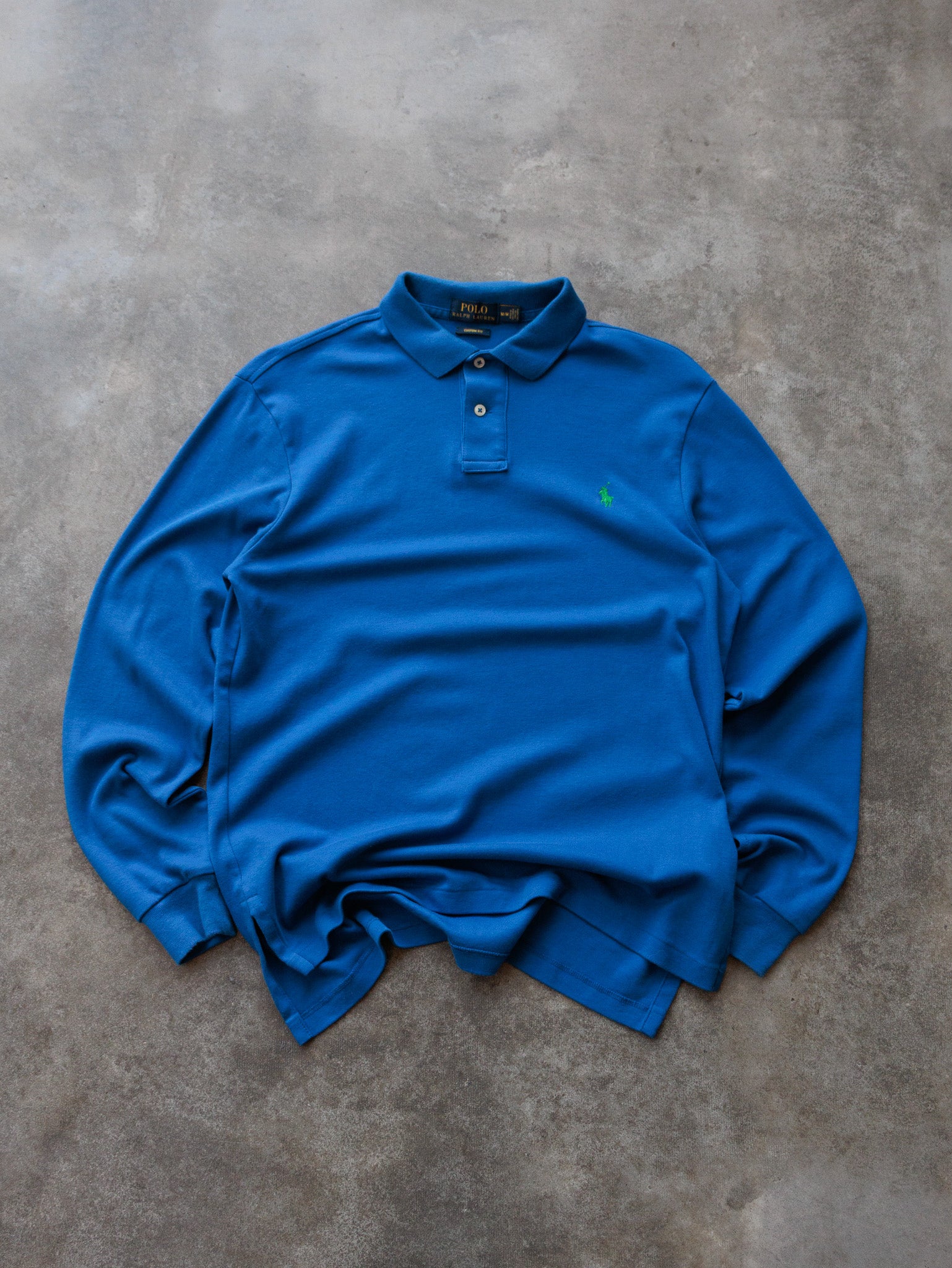 Vintage Blue Ralph Lauren Long Sleeve Polo Shirt (M)
