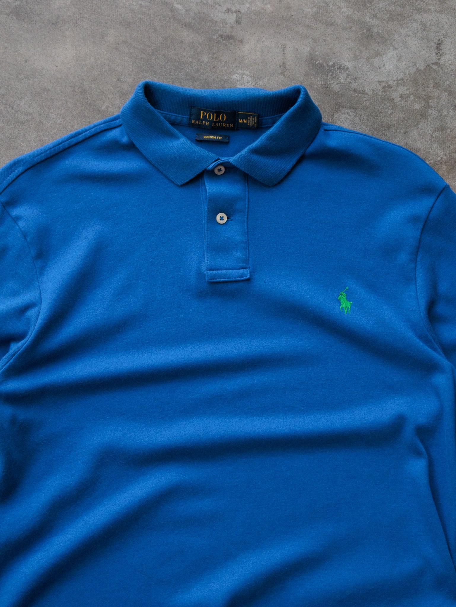 Vintage Blue Ralph Lauren Long Sleeve Polo Shirt (M)