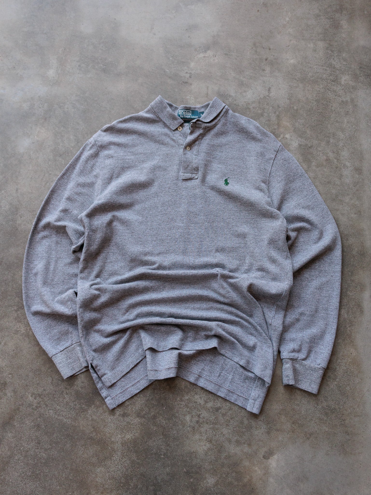 Vintage 00s Grey Polo Ralph Lauren Long Sleeve Polo Shirt (L)