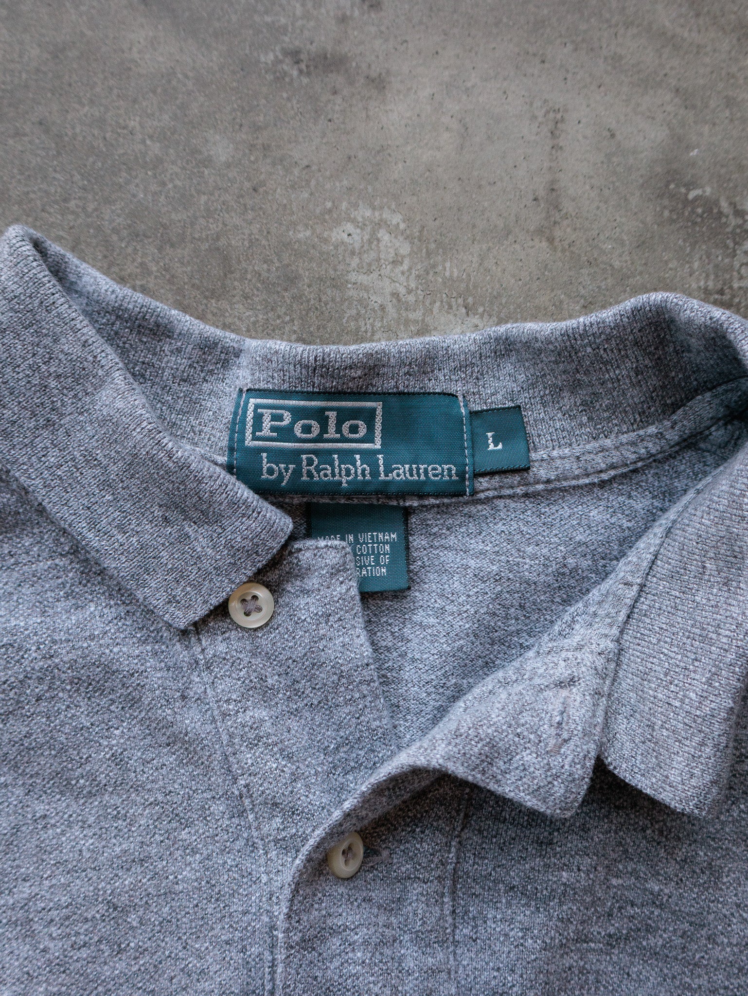 Vintage 00s Grey Polo Ralph Lauren Long Sleeve Polo Shirt (L)