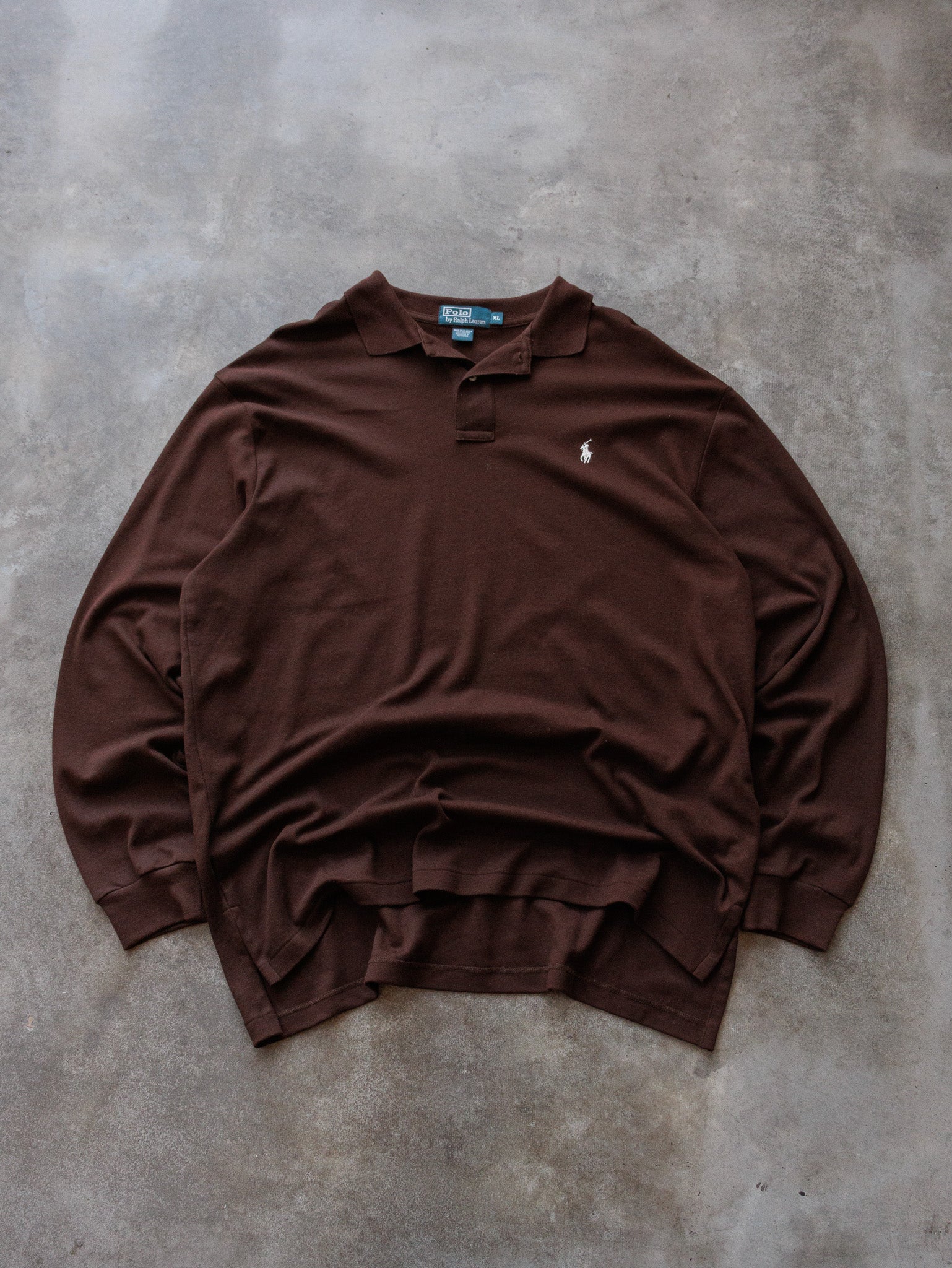 Vintage 00s Brown Polo Ralph Lauren Long Sleeve Polo Shirt (XL)