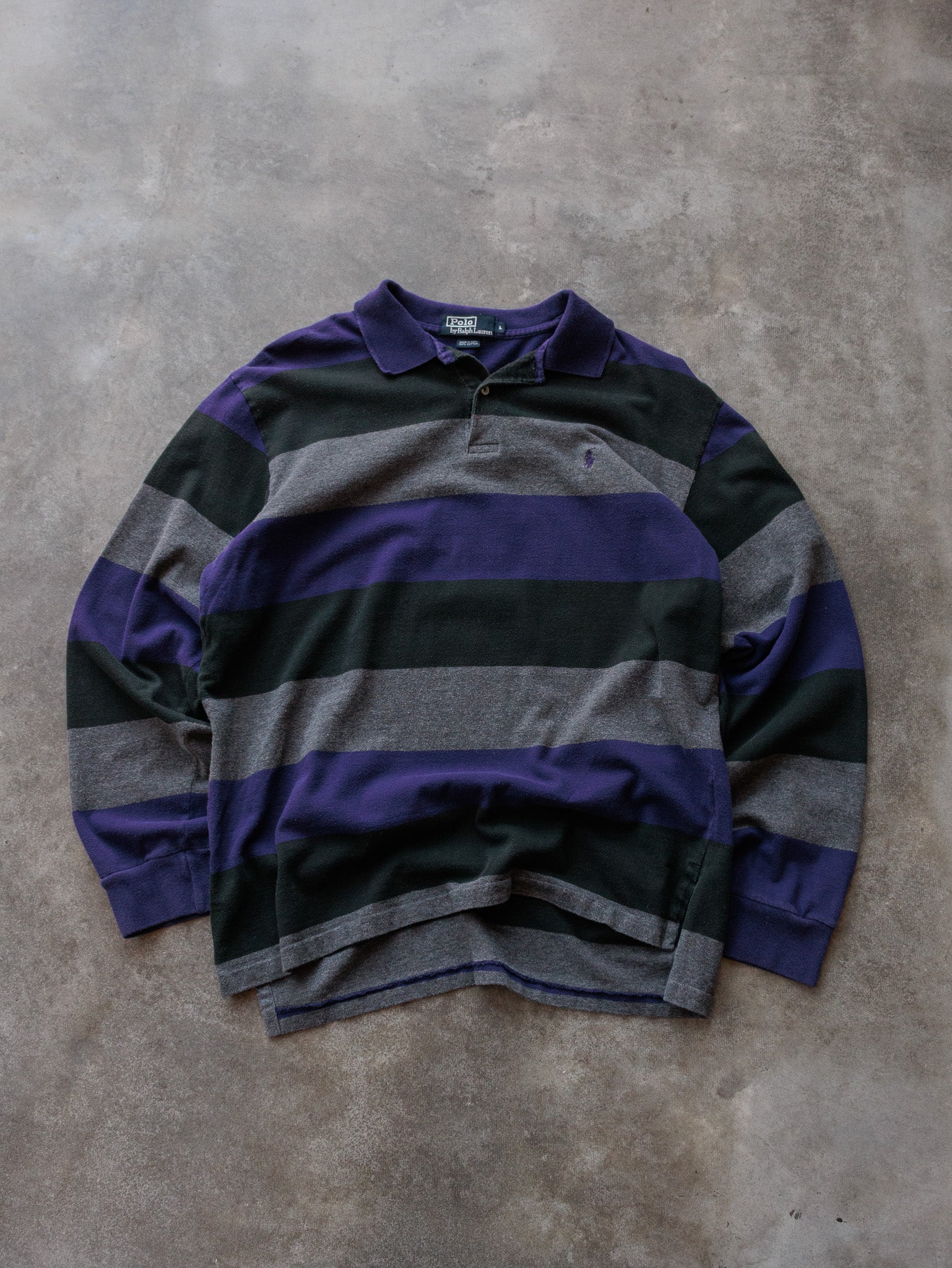 Vintage Purple Striped Polo Ralph Lauren Long Sleeve Polo Shirt (L)