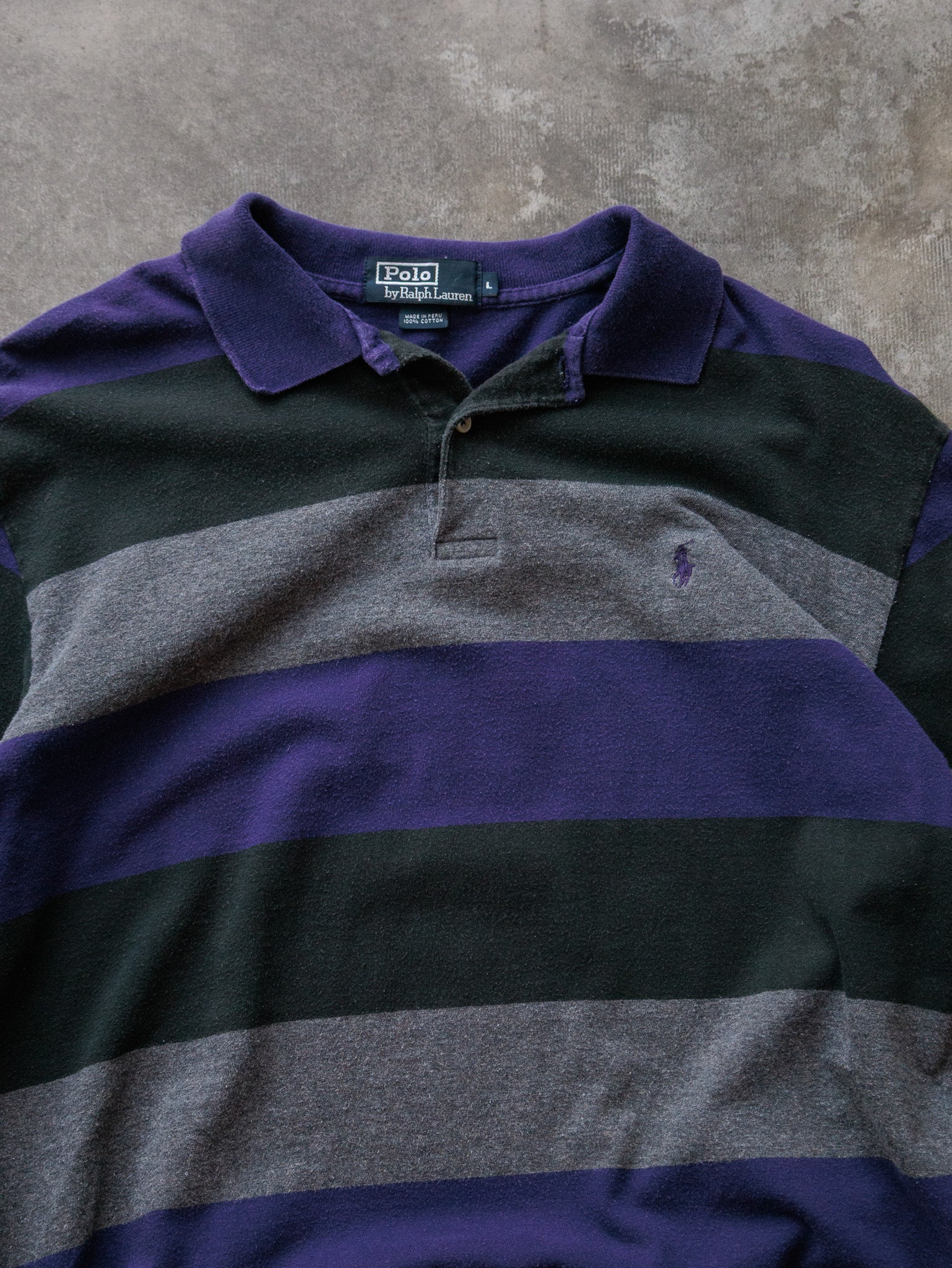 Vintage Purple Striped Polo Ralph Lauren Long Sleeve Polo Shirt (L)