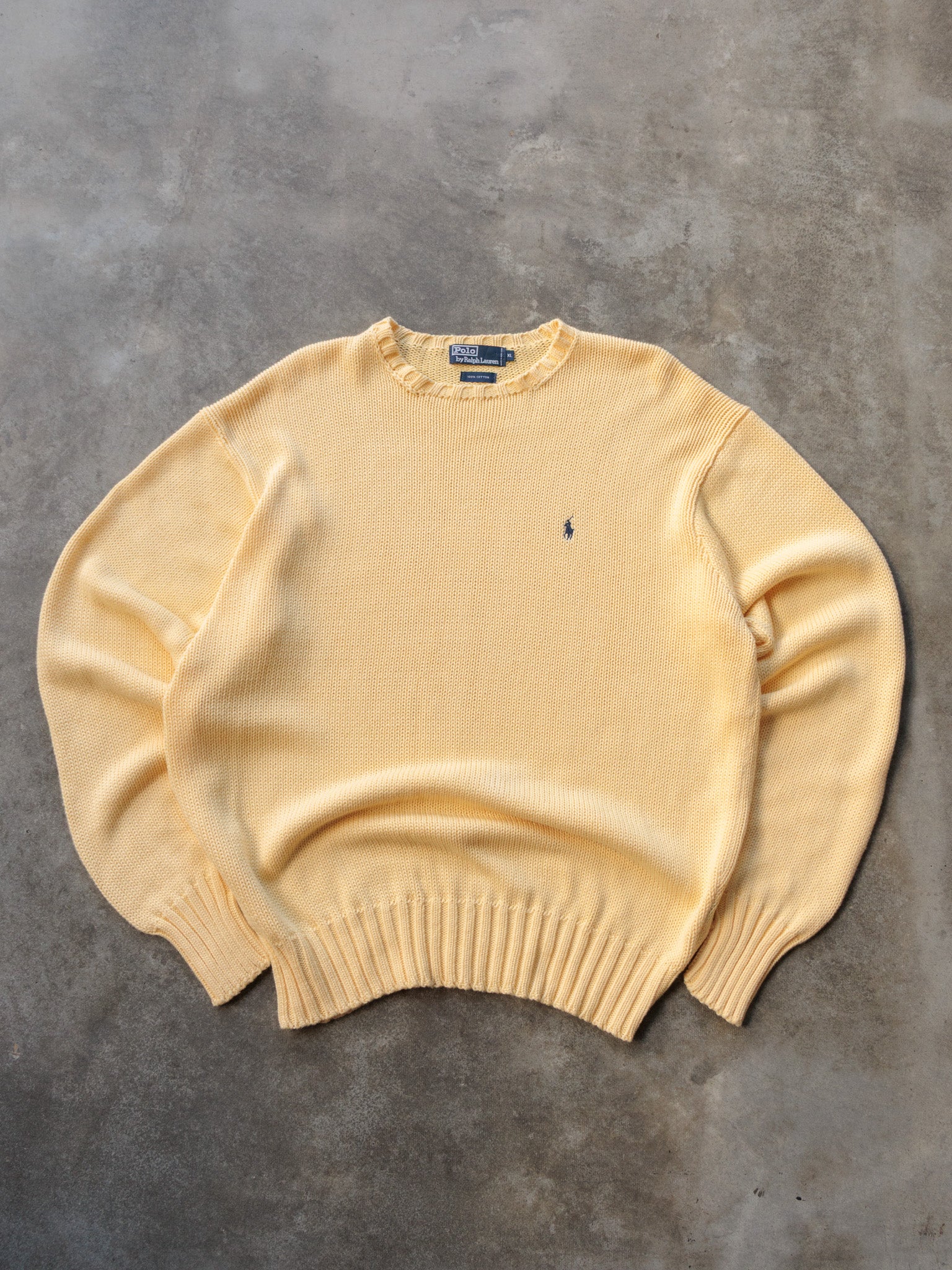 Vintage 90s Yellow Polo Ralph Lauren Sweater (XL)