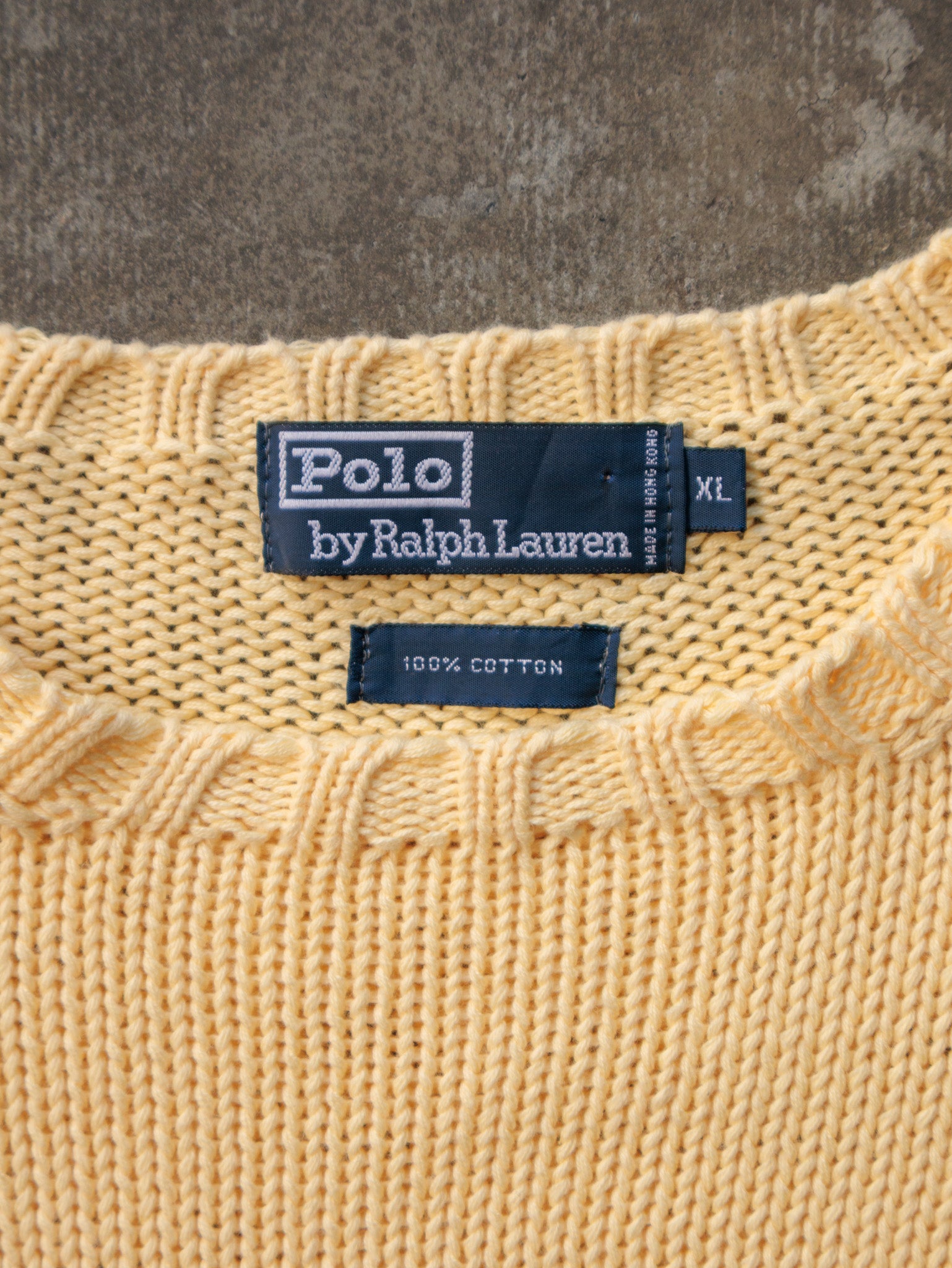 Vintage 90s Yellow Polo Ralph Lauren Sweater (XL)