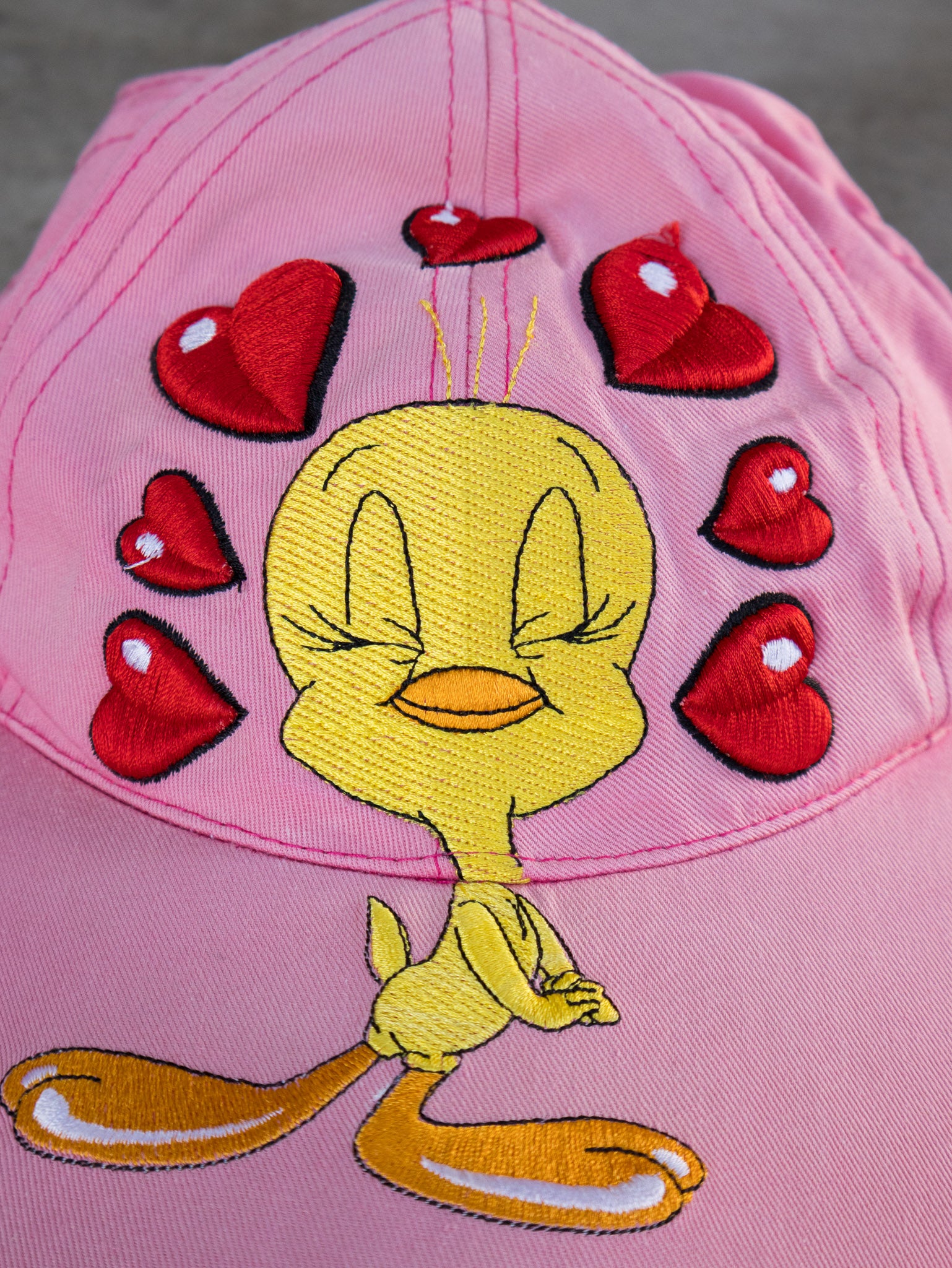 Vintage 00s Pink Looney Tunes Tweety Bird & Hearts Hat