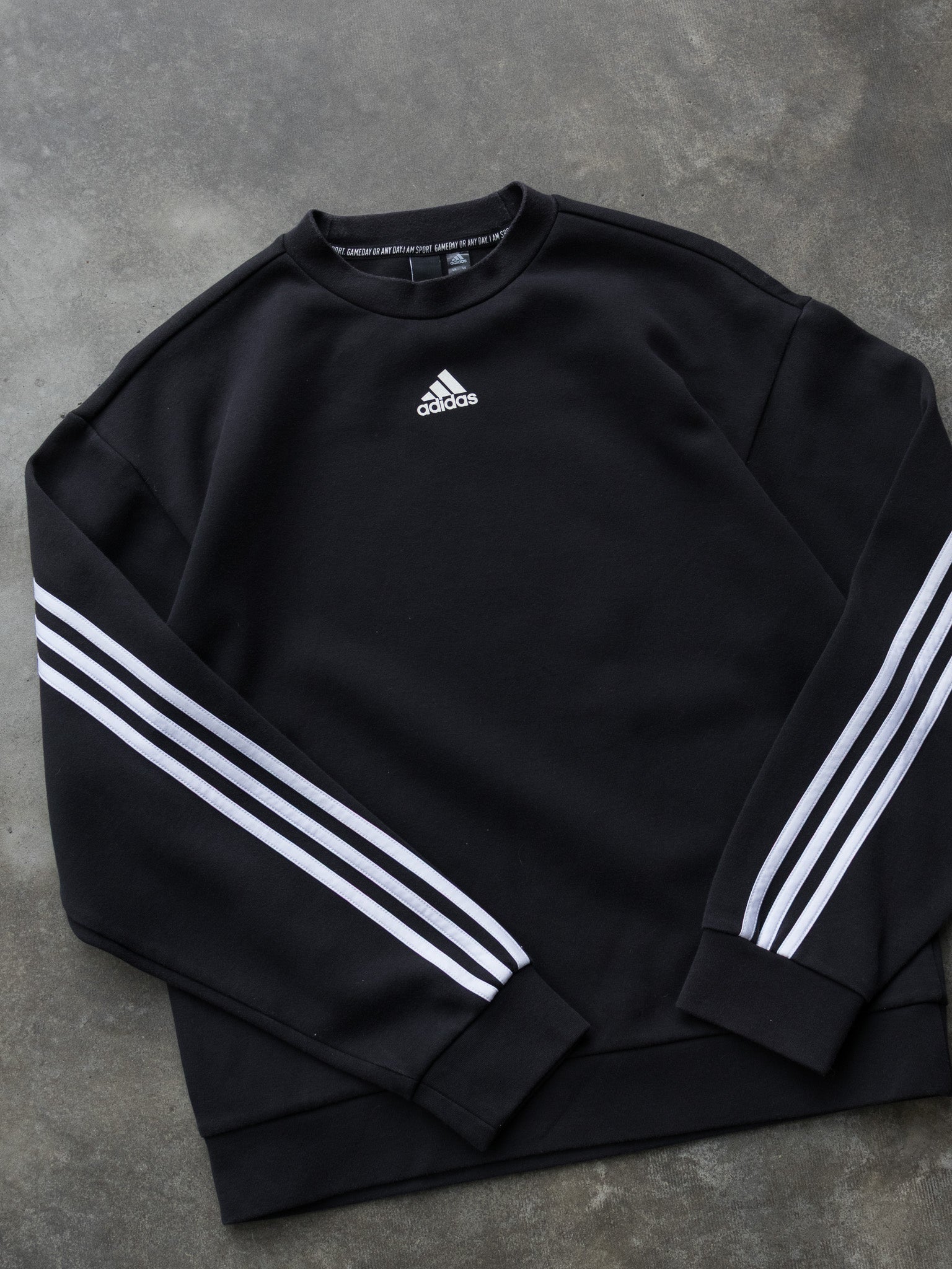 Vintage Black Adidas 3-Stripes Sweatshirt (M)