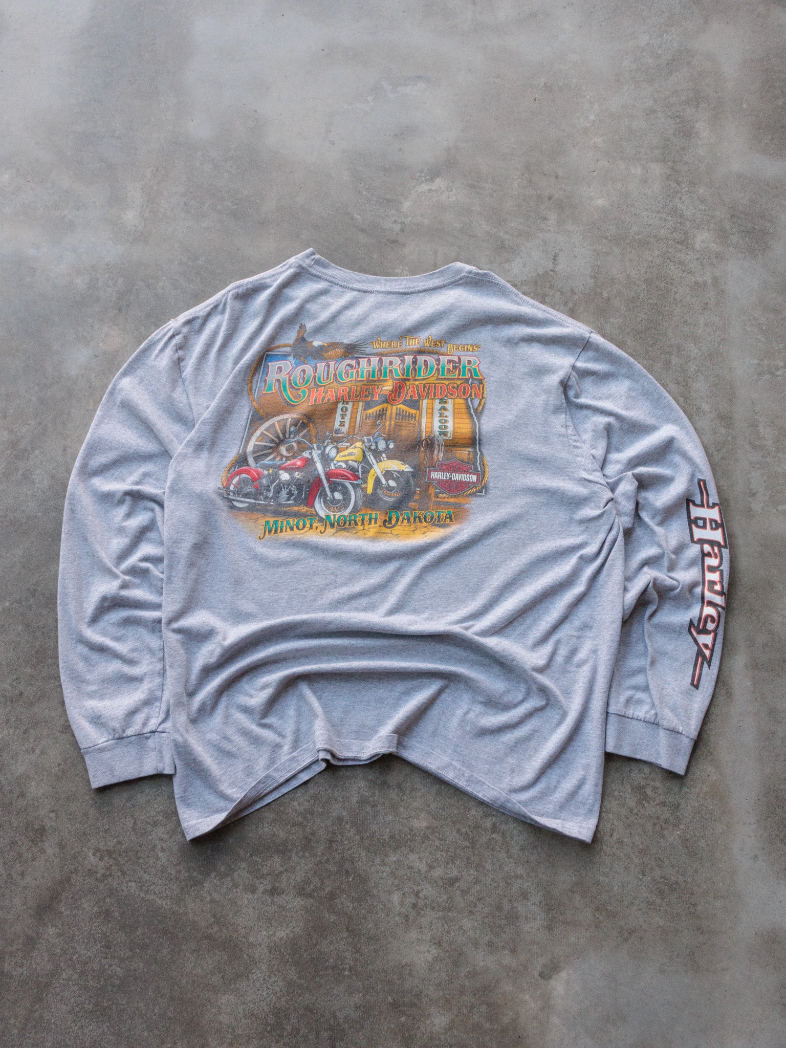 Vintage Grey Harley-Davidson Minot North Dakota Long Sleeve (-)