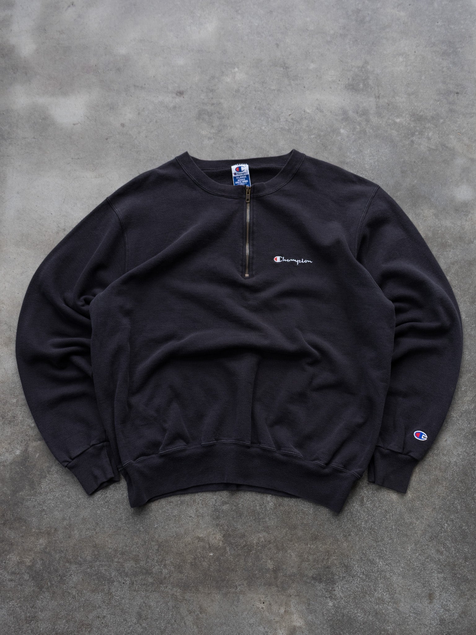 Vintage Black Champion Quarter Zip Sweatshirt (XL)