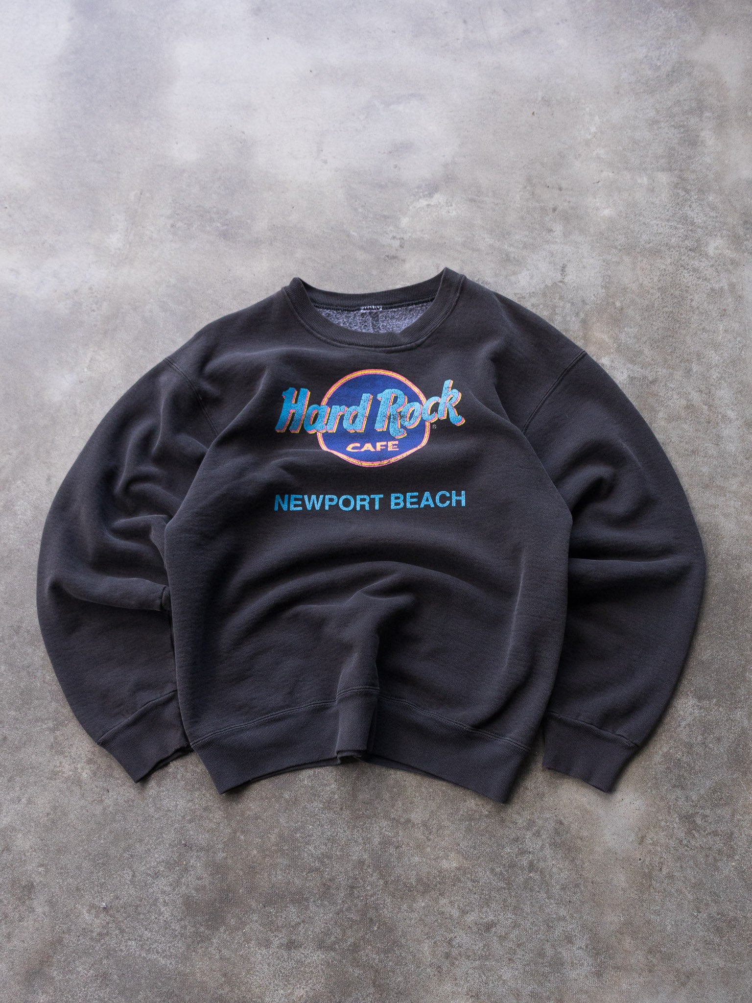 Vintage Faded Black Hard Rock Cafe Newport Beach Sweatshirt (M)