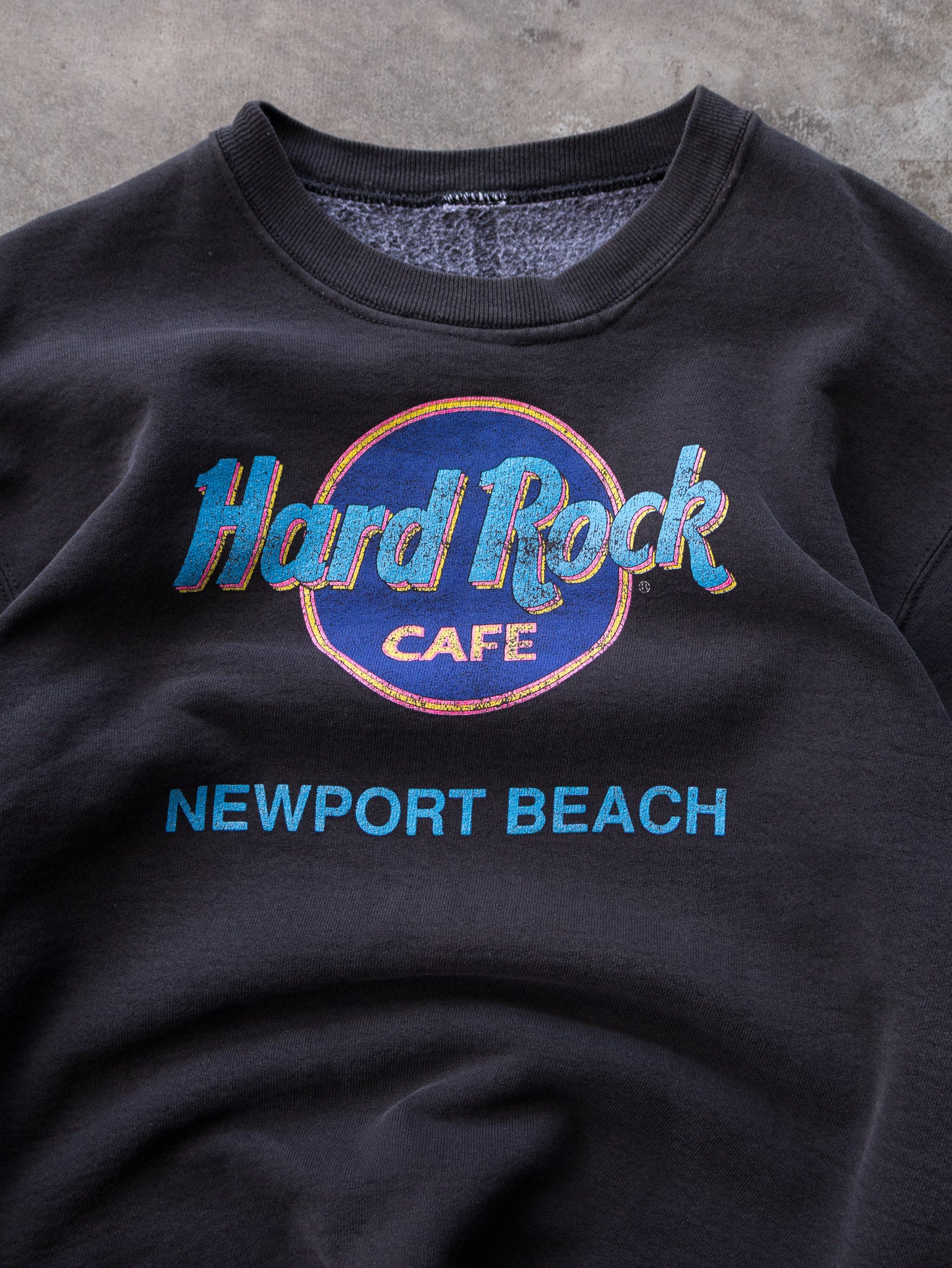 Vintage Faded Black Hard Rock Cafe Newport Beach Sweatshirt (M)