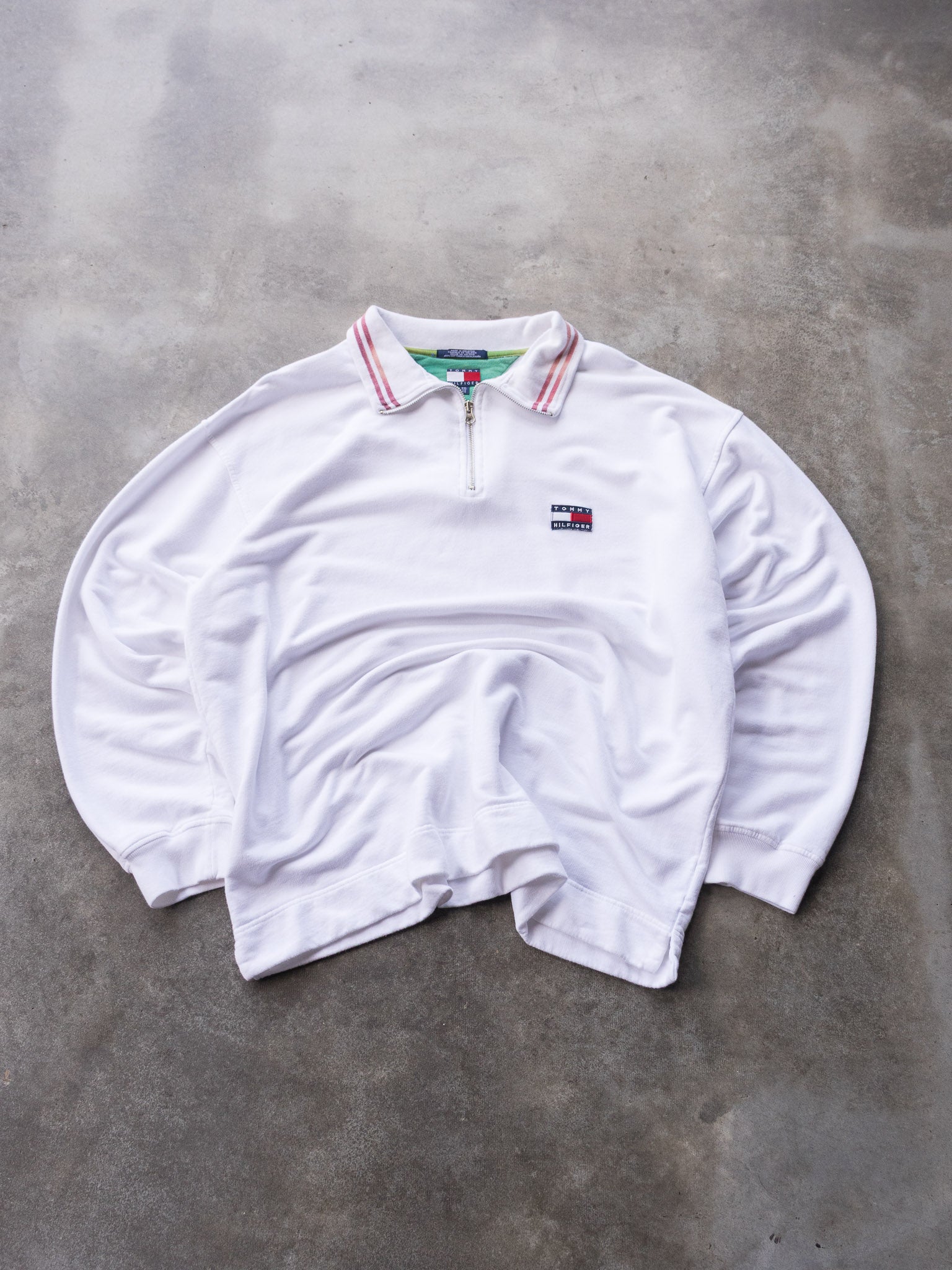 Vintage 00s White Tommy Hilfiger Quarter Zip Sweatshirt (2XL)