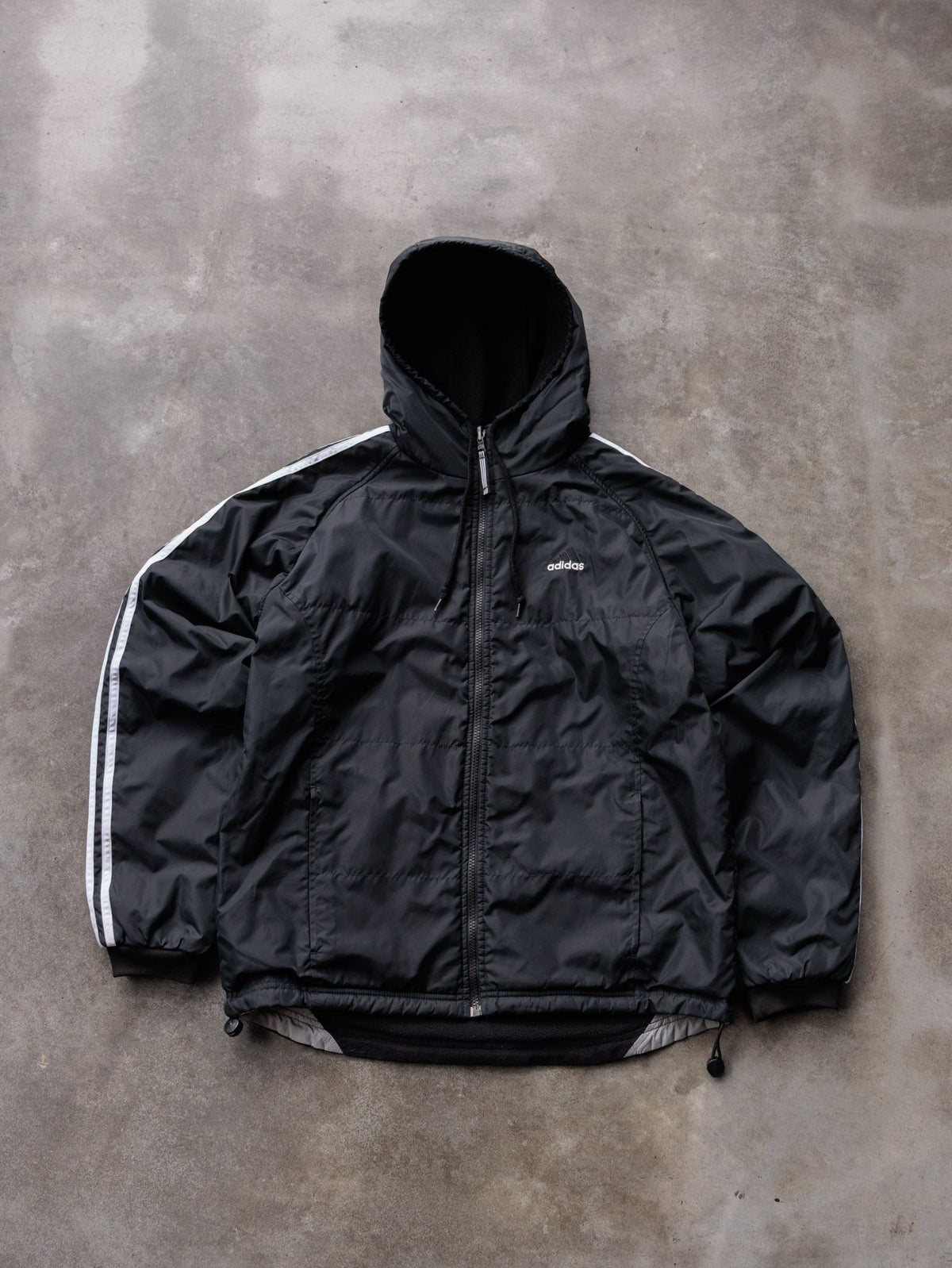 Vintage Black Adidas Reversible 3-Stripe Hooded Jacket (S)