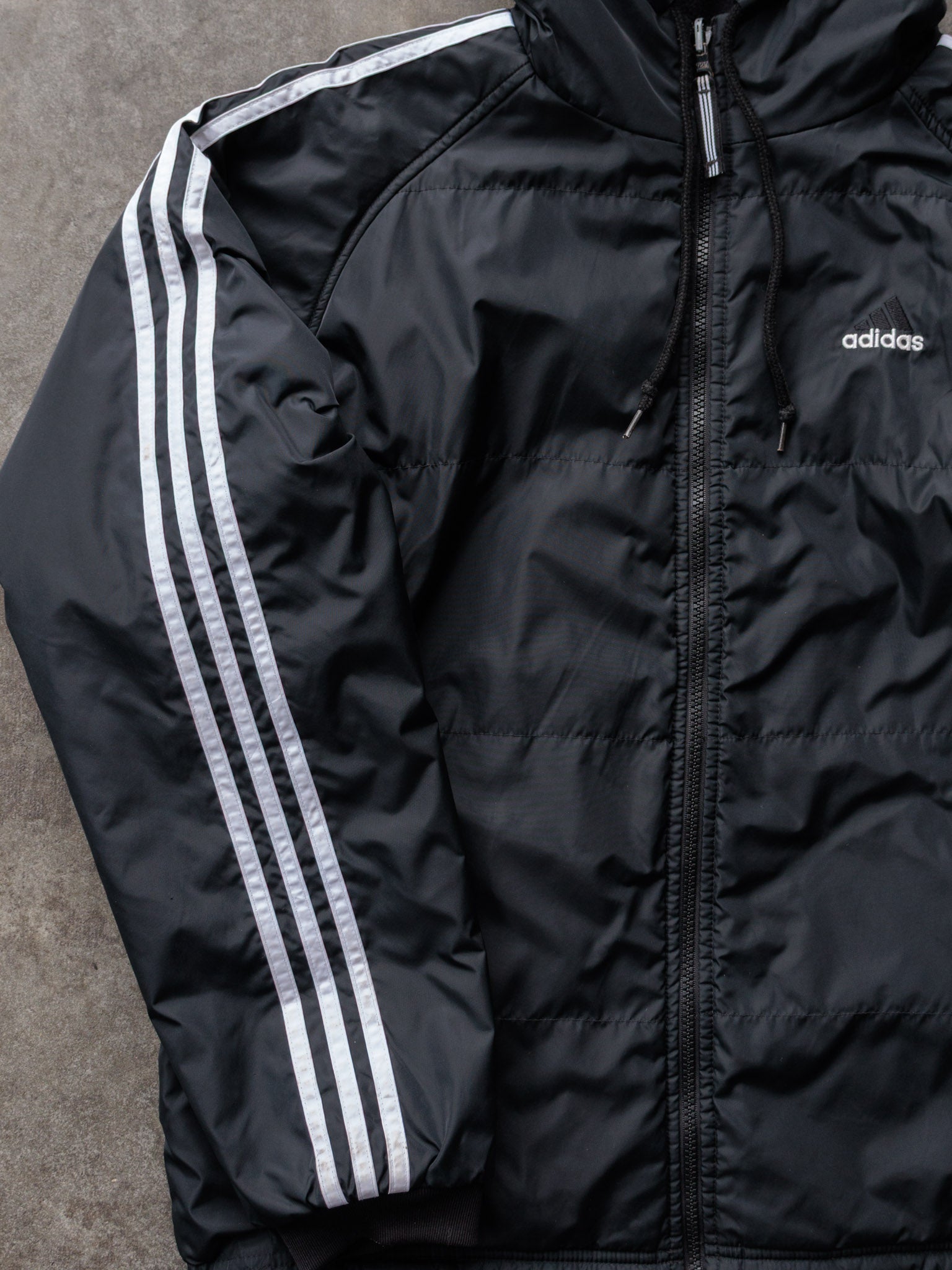 Vintage Black Adidas Reversible 3-Stripe Hooded Jacket (S)