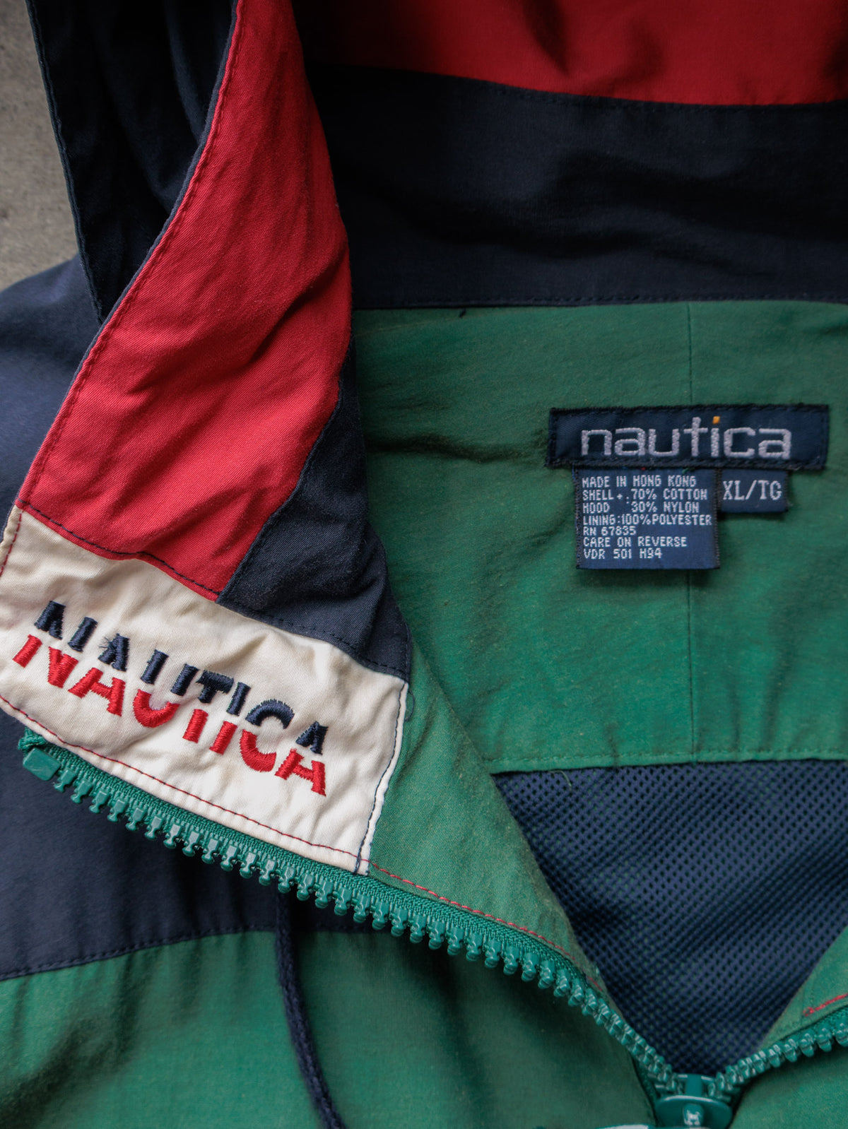 Vintage 90s Green Nautica Colourblock Jacket (XL)