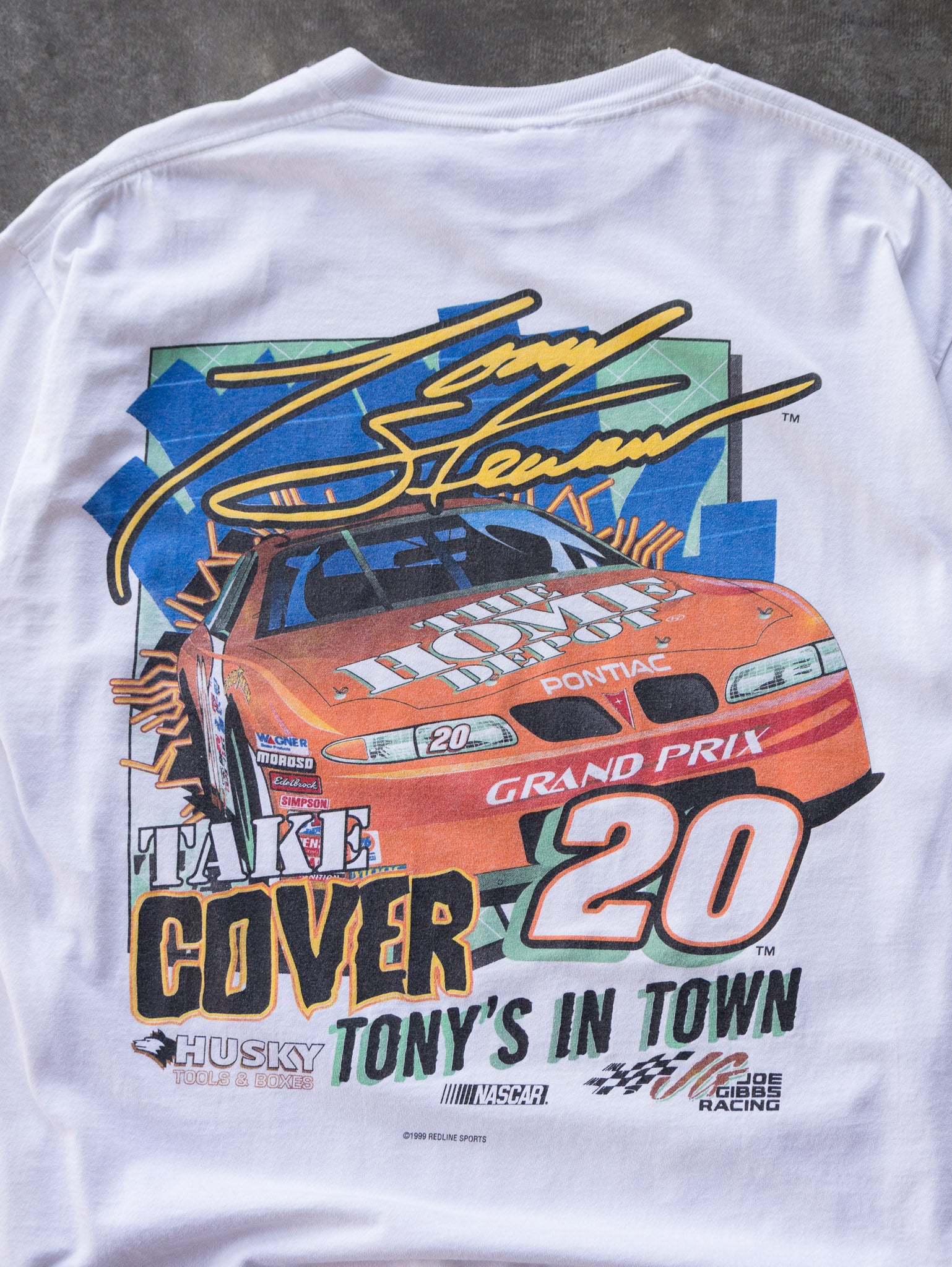 Vintage 1999 White NASCAR Tony Stewart Tee (L)