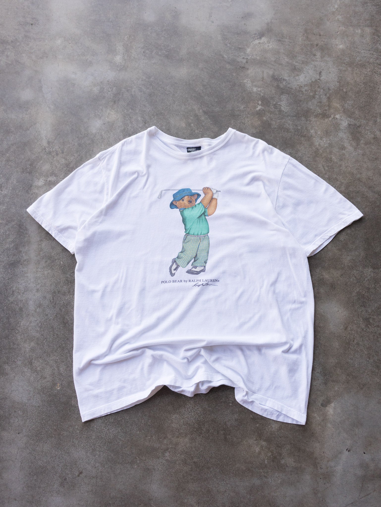 Vintage 90s White Polo Bear by Ralph Lauren Golfing Tee (XL)