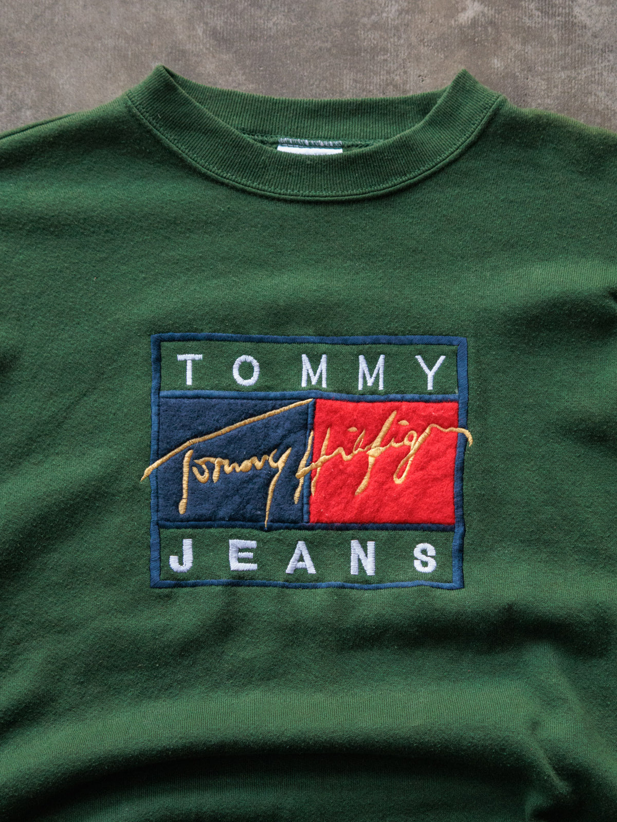 Vintage 90s Green Tommy Jeans Sweatshirt (XL)